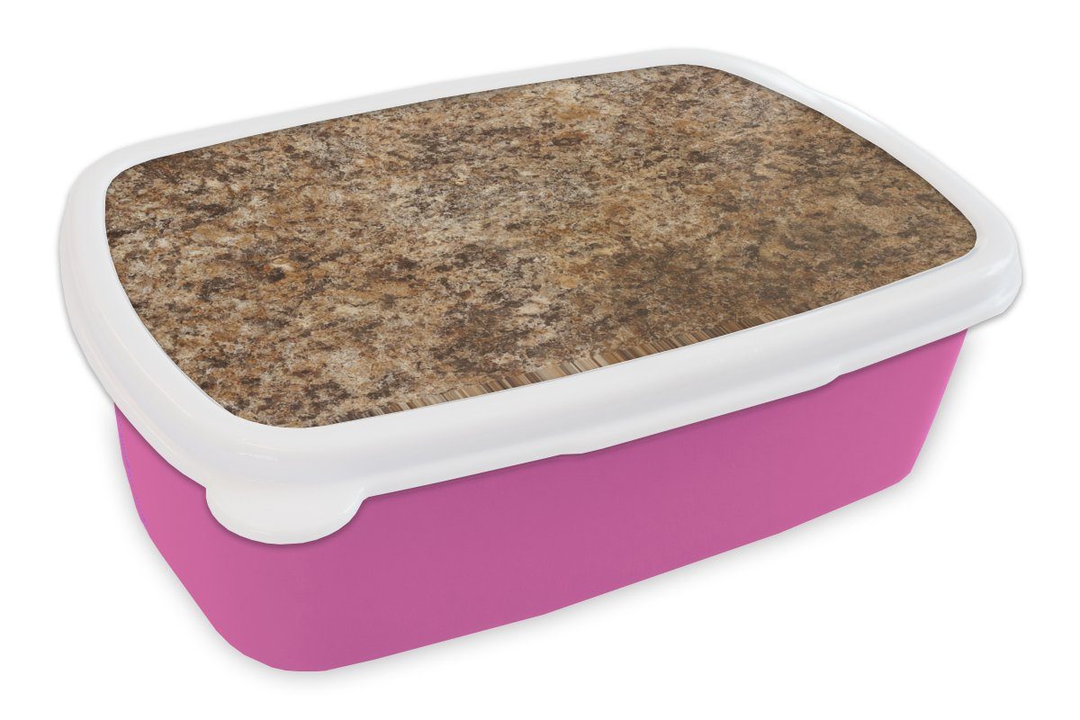MuchoWow Lunchbox Granit - Design - Struktur - Stein - Braun, Kunststoff, (2-tlg), Brotbox für Erwachsene, Brotdose Kinder, Snackbox, Mädchen, Kunststoff rosa