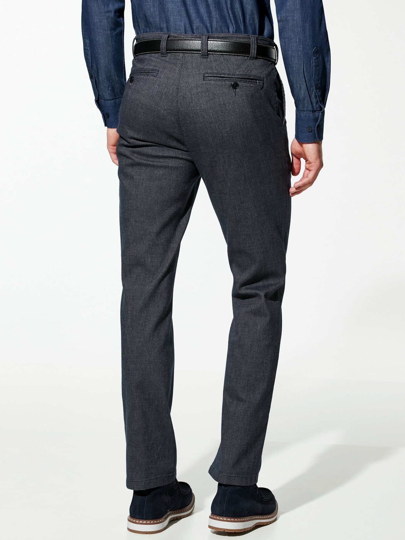 Walbusch Chinohose Herren Gürtel Chino im Wool-Look Regular Fit bügelleicht Hose mit Ledergürtel, Thermo-Effekt, Easycare, Flex-Bund, Lg.106