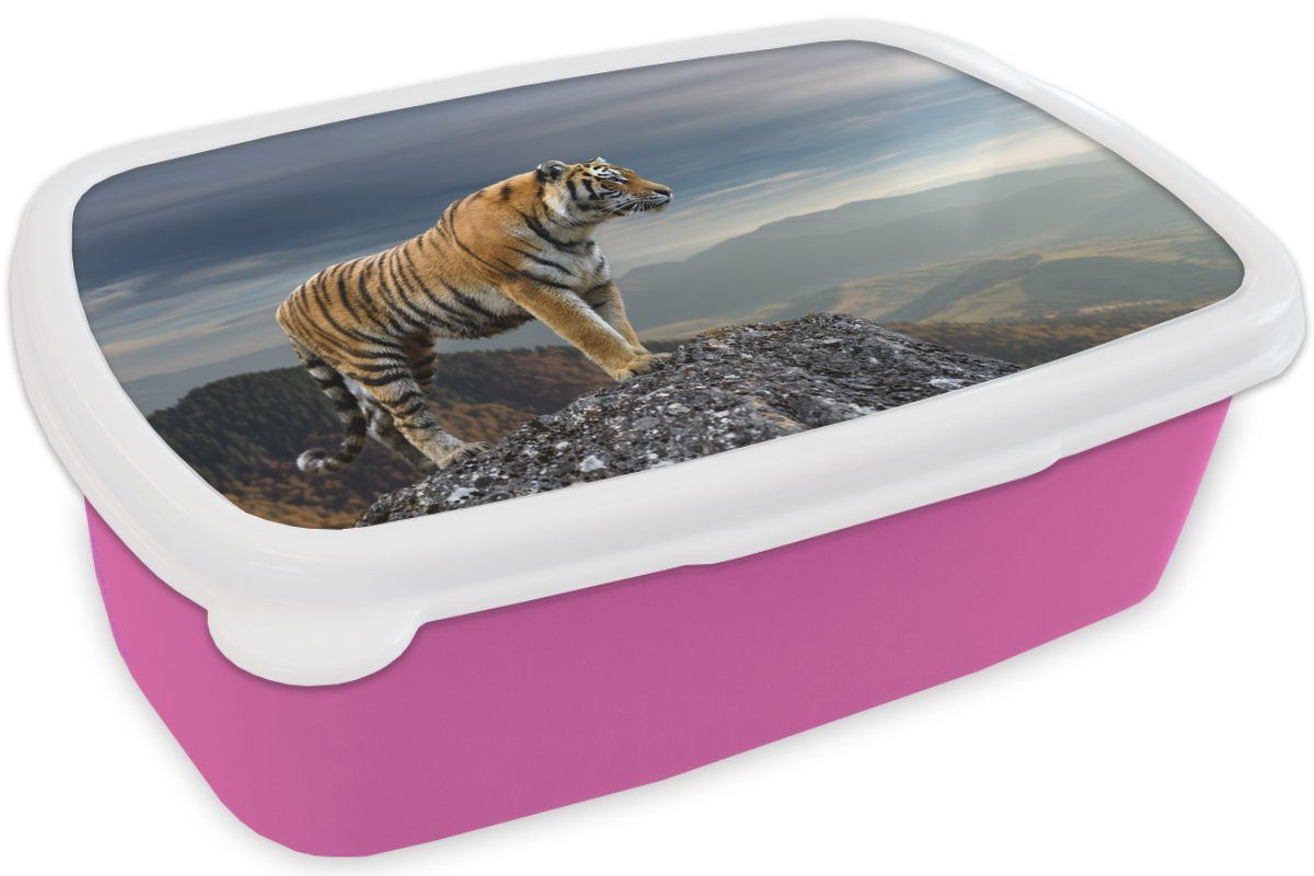 Kunststoff rosa Tiger - MuchoWow - Erwachsene, Landschaft, (2-tlg), - Brotdose Natur für Kinder, Brotbox Lunchbox Mädchen, Kunststoff, Snackbox, Berg