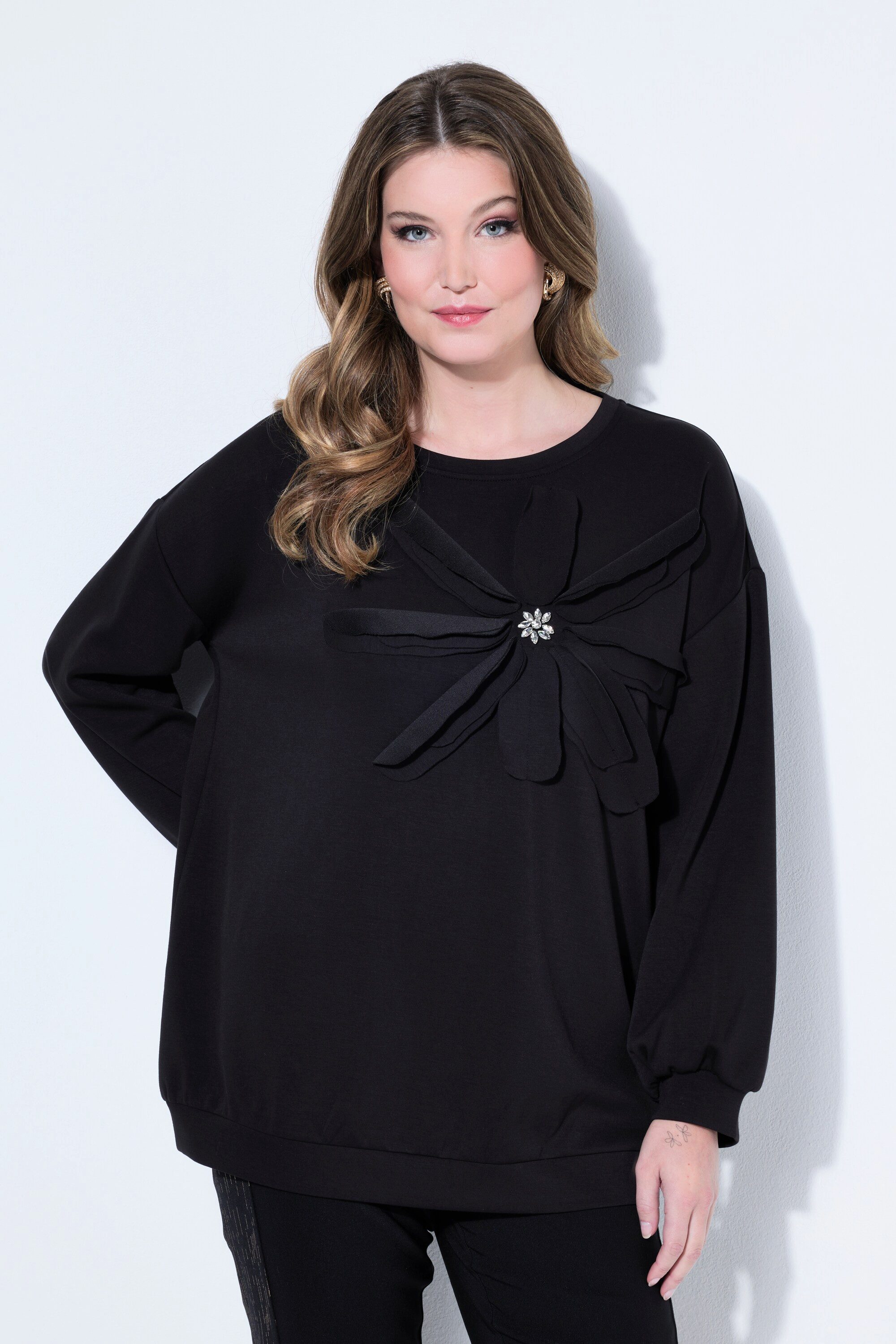 MIAMODA Sweatshirt Sweatshirt A-Linie verzierte 3D-Blüte