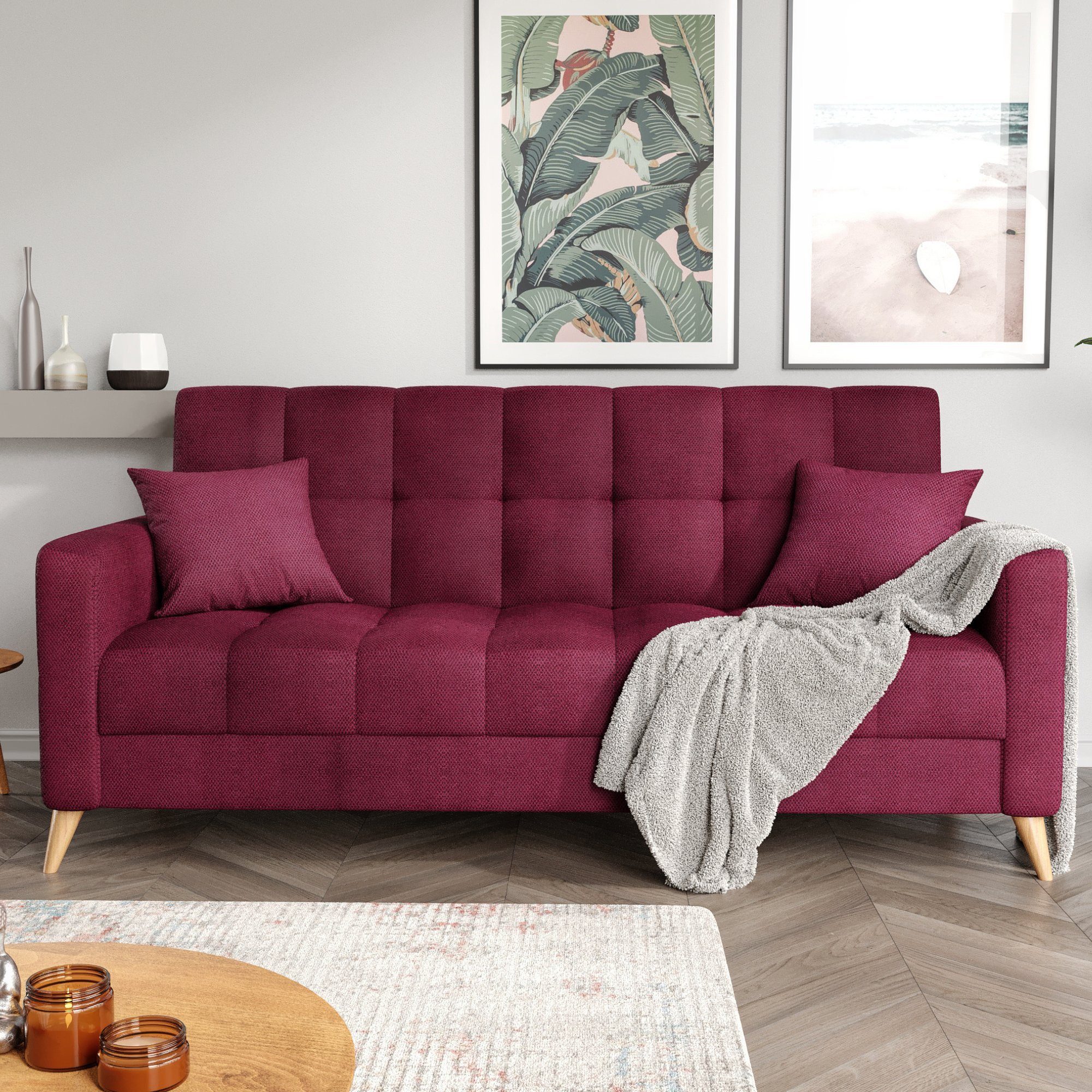 Bettfunktion x Bilbao cm Series Gozos 3 Polybaumwolle, 219 Sitzer Burgundy 90 Gozos Couch x 98 Sofa, Sofa