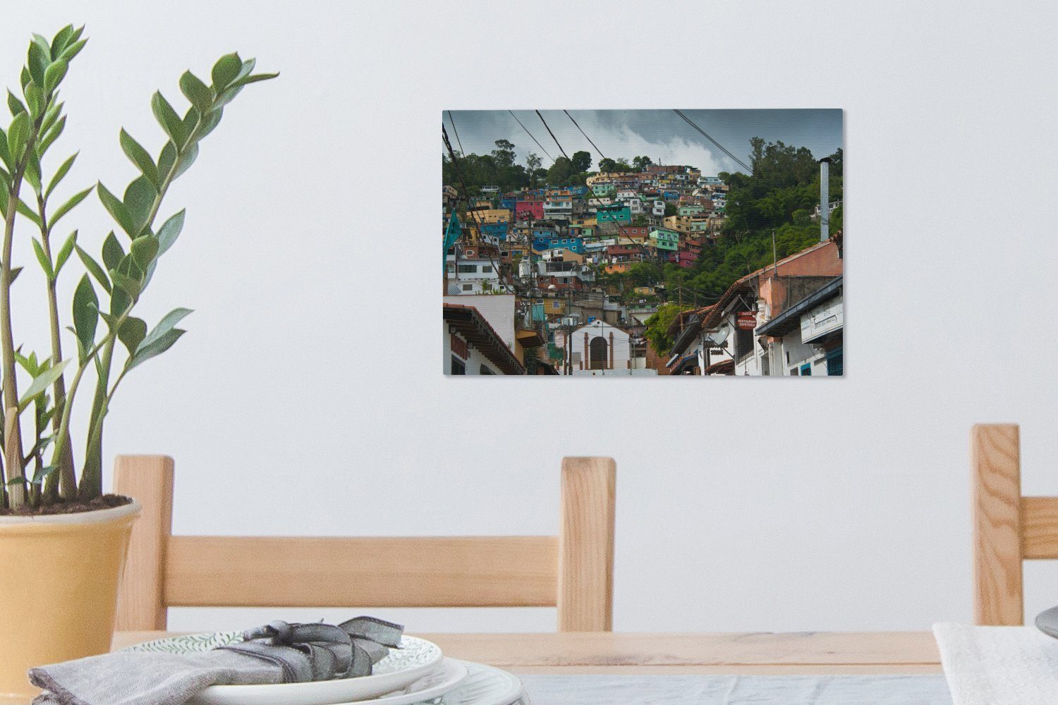 cm rund Caracas Wanddeko, Favela OneMillionCanvasses® Bunte Leinwandbild Wandbild (1 tropischen um 30x20 Venezuela, im Aufhängefertig, Leinwandbilder, St),