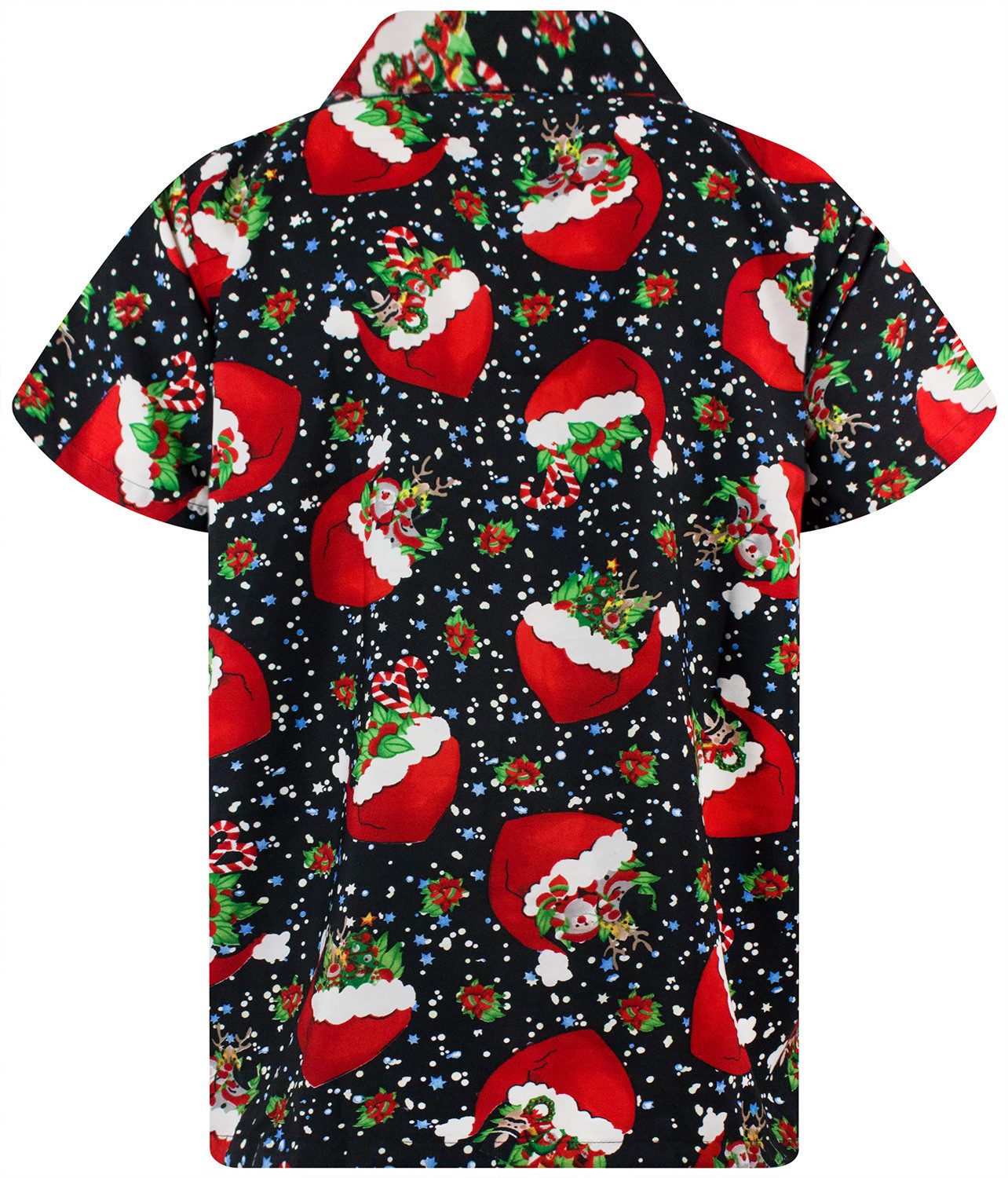 King Kameha Hawaiihemd Christmas Flying Hats Funky Hawaii-Hemd Kurzarm Front-Tasche Unisex