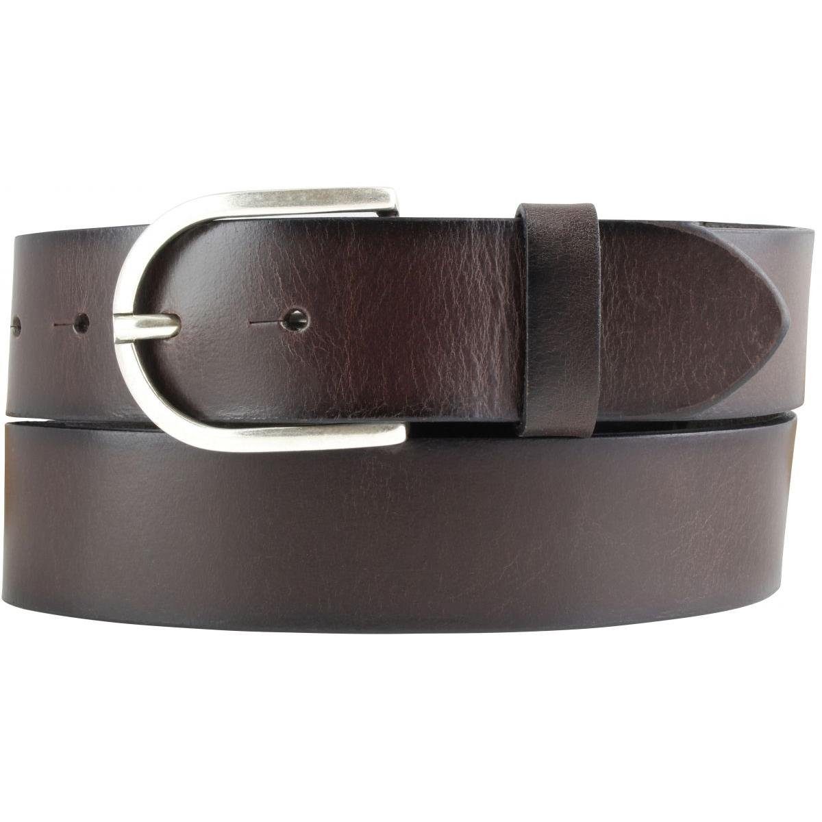 BELTINGER Ledergürtel Damen-Gürtel aus Vollrindleder Vintage-Look 4 cm - Jeans-Gürtel für Da Braun, Altsilber