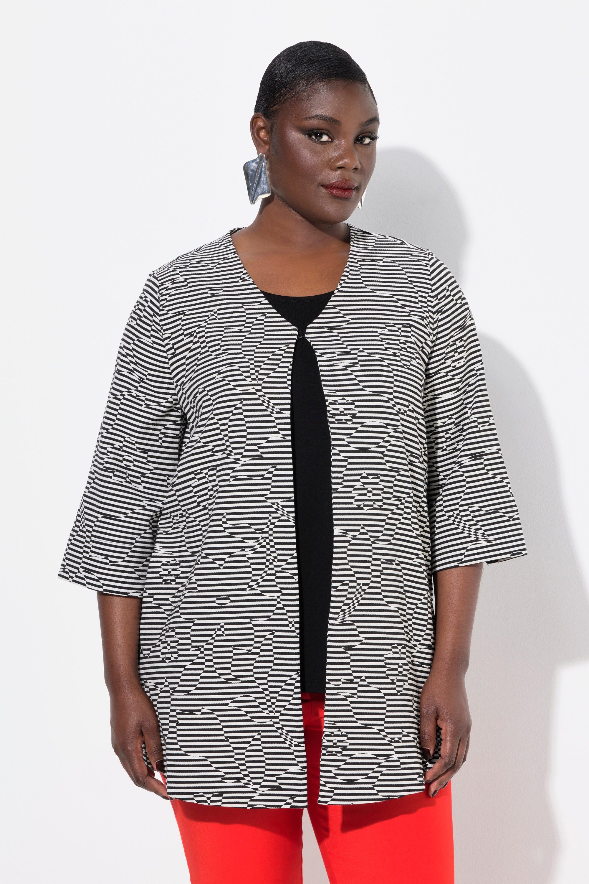 Ulla Popken Sommerjacke Jacke Streifen V-Ausschnitt 3/4-Arm