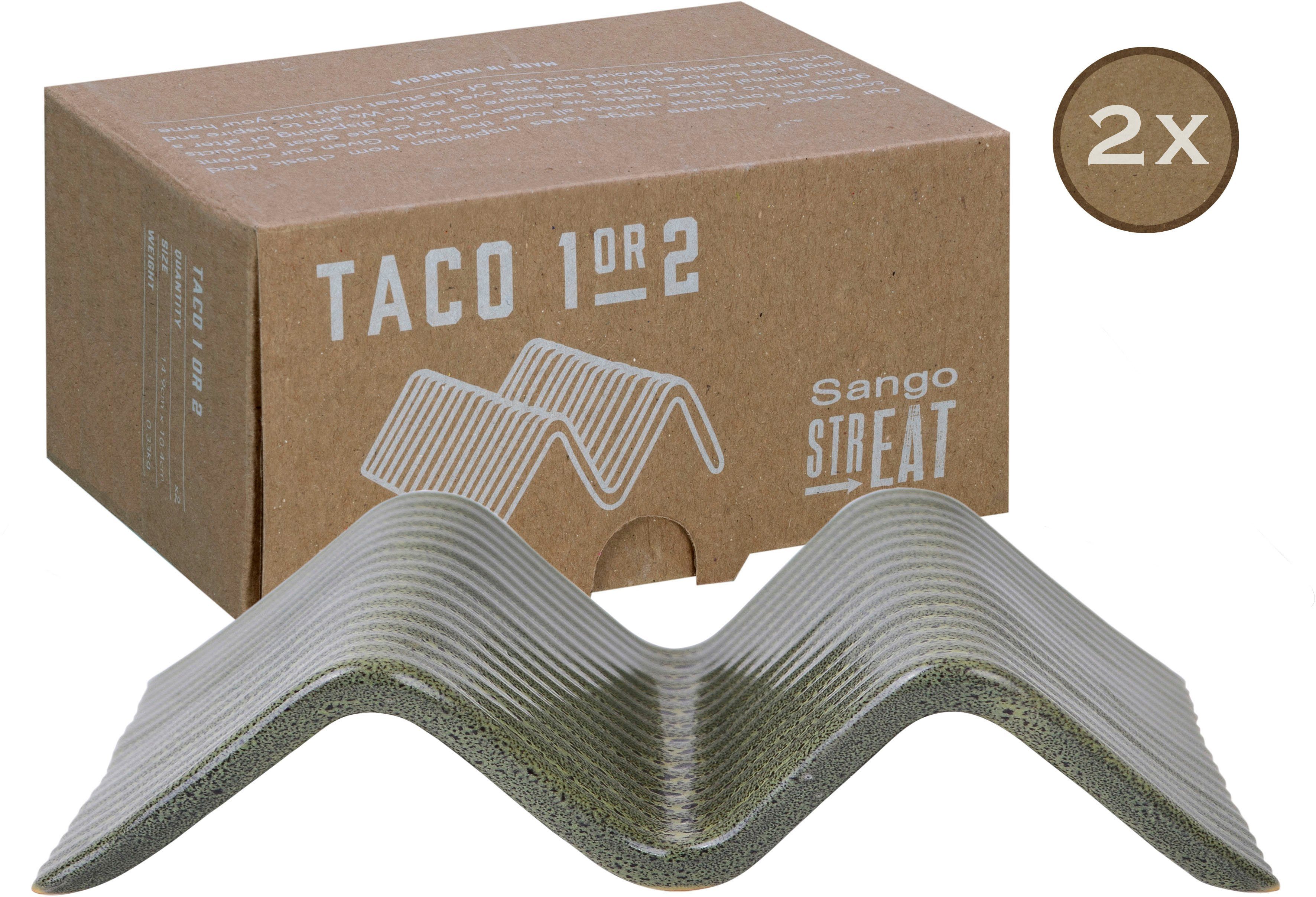 CreaTable „Streat Food“ Topaktueller Servier (Set, Set, 2-tlg), Servierplatte Taco Stand, Grün Steinzeug, Trend