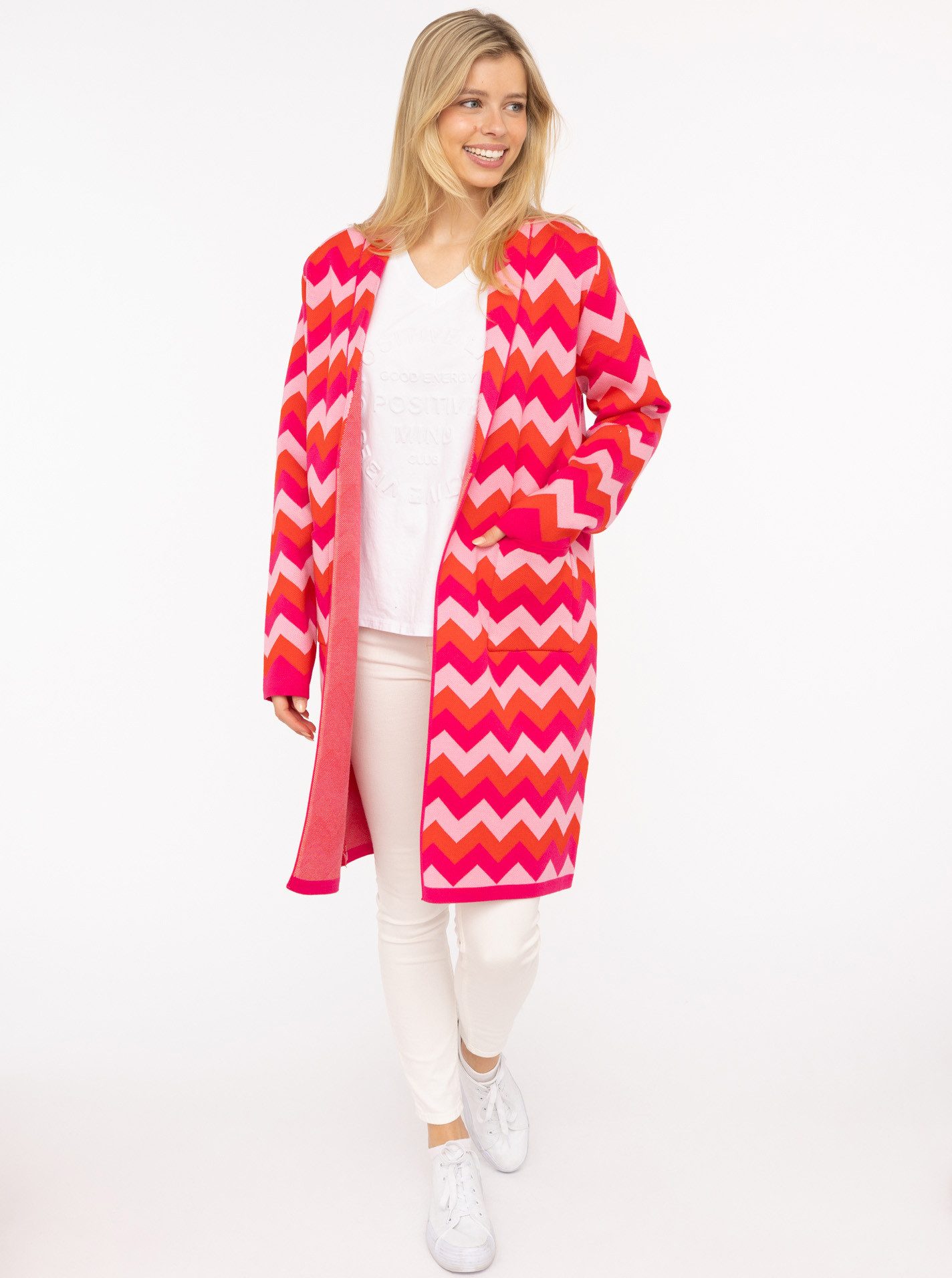 Zwillingsherz Longstrickjacke Zick-Zack-Muster, Schalkragen, Taschen, Langa günstig online kaufen