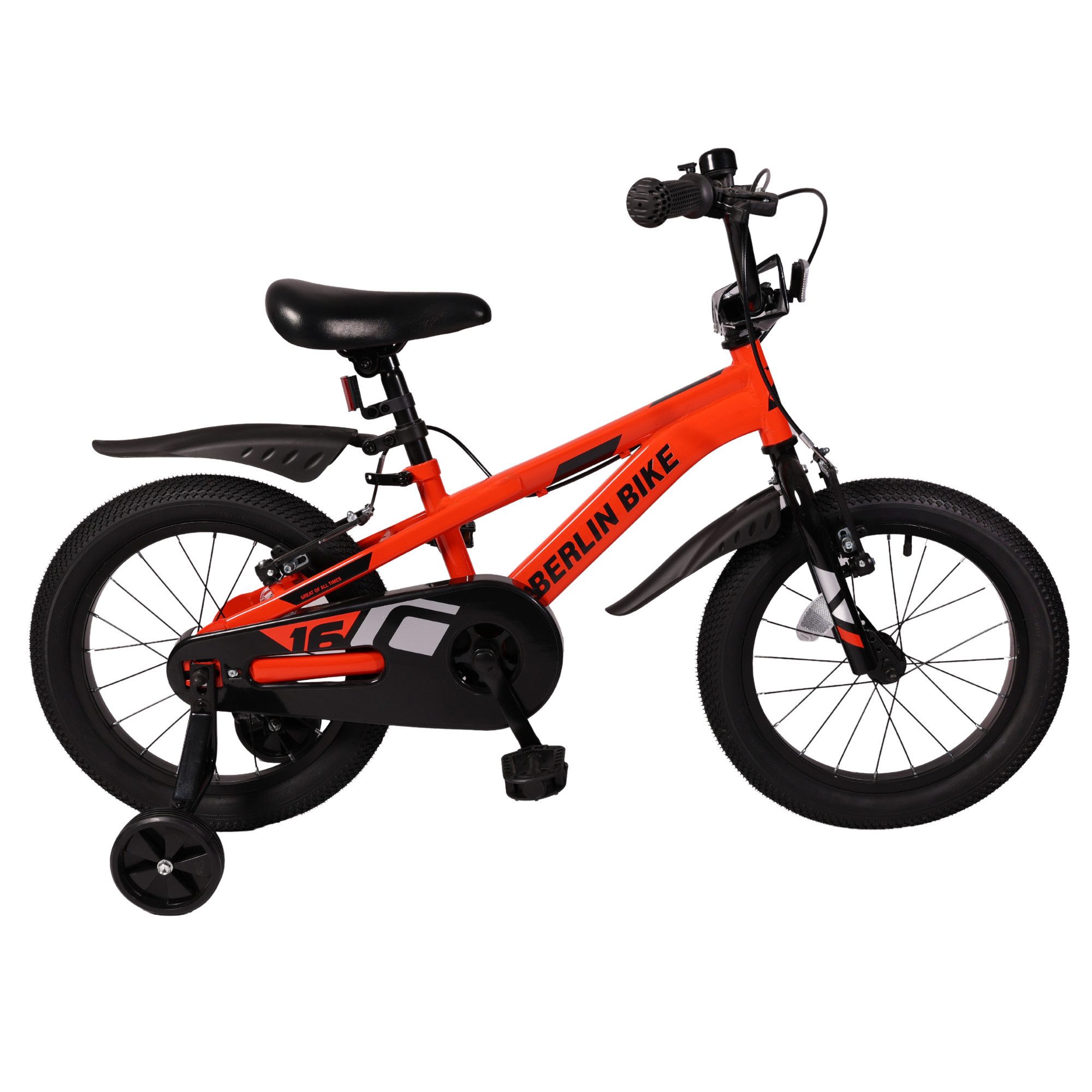 BERLIN BIKE Kinderfahrrad Cross 16 Zoll für Jungen und Mädchen mit Stützräder, 1 Gang, Spielerisch Balance und Motorik fördern