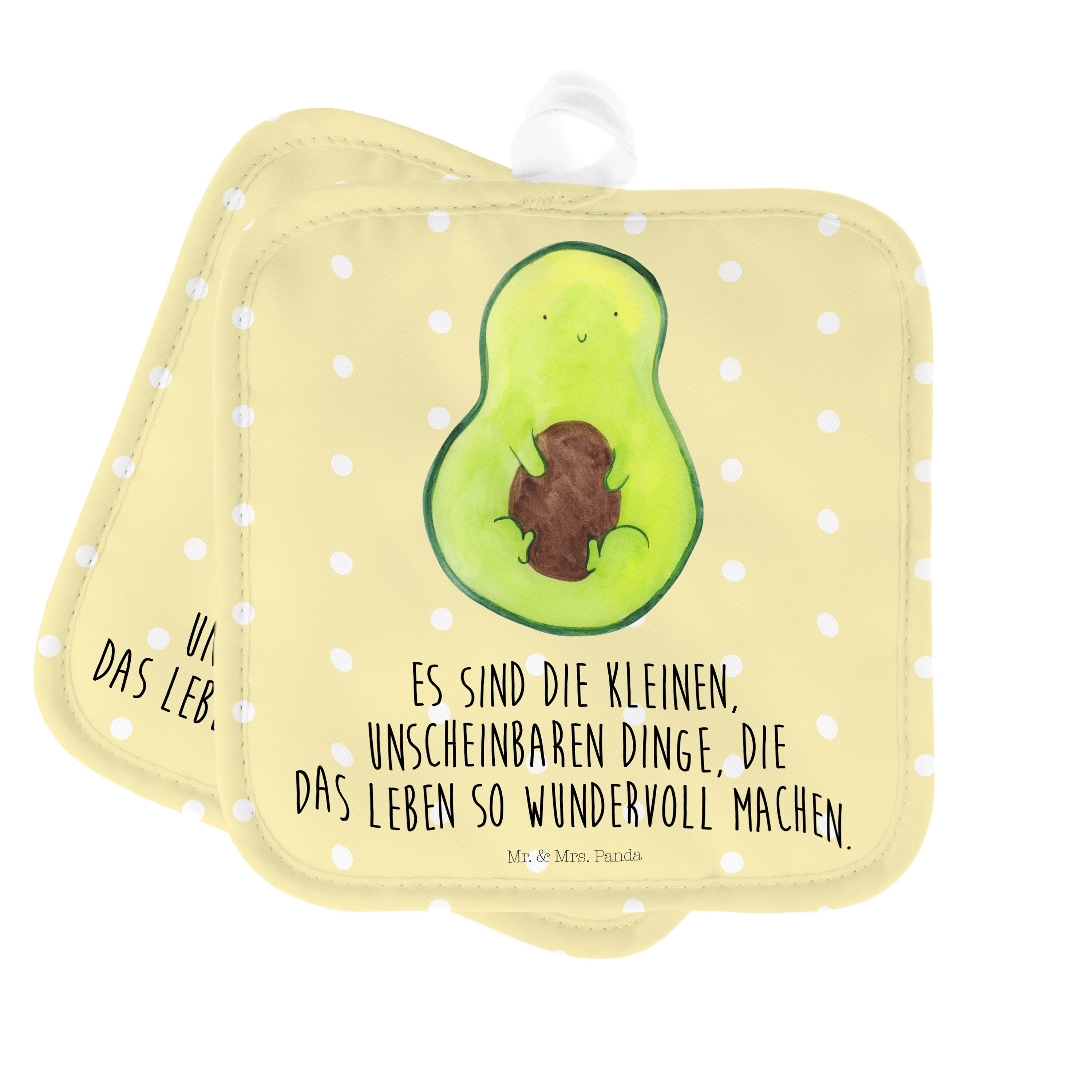 (1-tlg) - Mr. Avocado Kern Mrs. Topflappen & Pastell Topf, Frucht, Geschenk, Avocadokern, mit Panda - Gelb