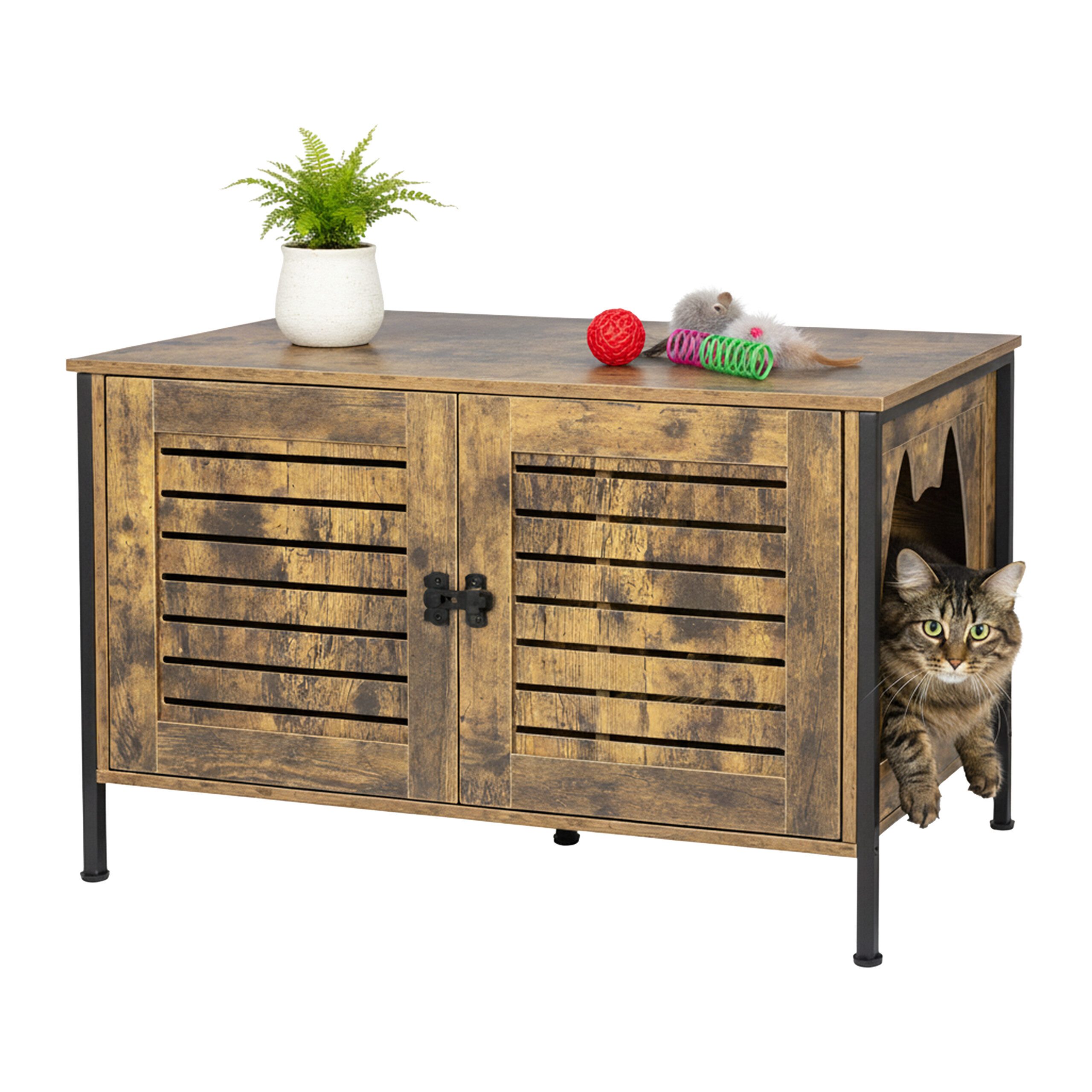 relaxdays Katzenhaus Katzenschrank für Katzenklo, Vintagebraun