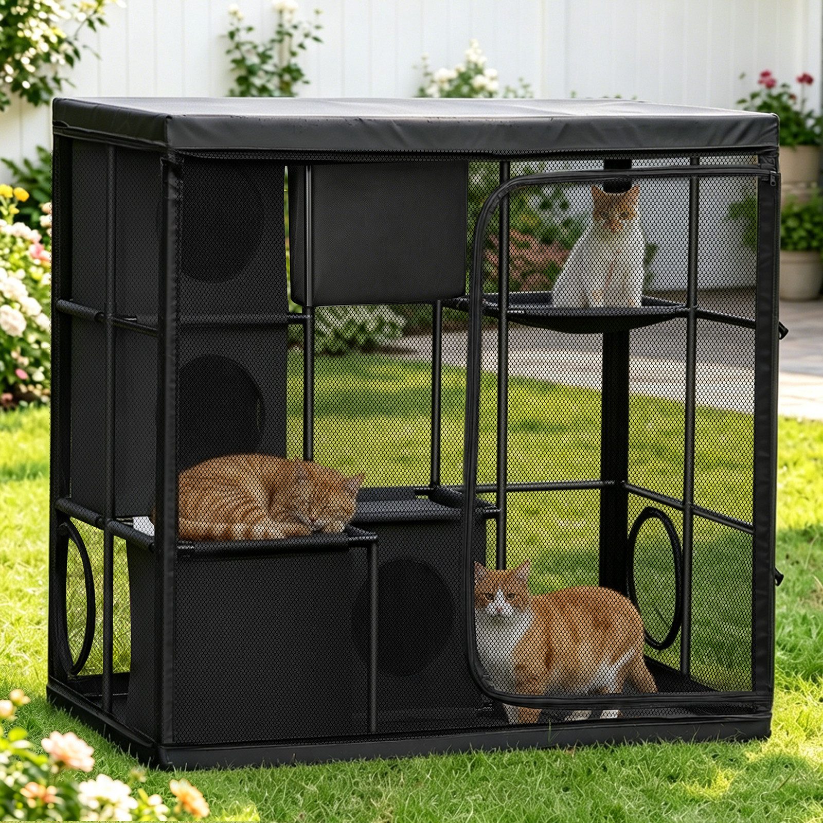 Rywell Freigehege Katzengehege Outdoor mit Sonnenschutz, Katzenkäfig für Balkon Garten, Fusselbürste, Pet Hair Remover für Wohnzimmer Sofa und Autositze