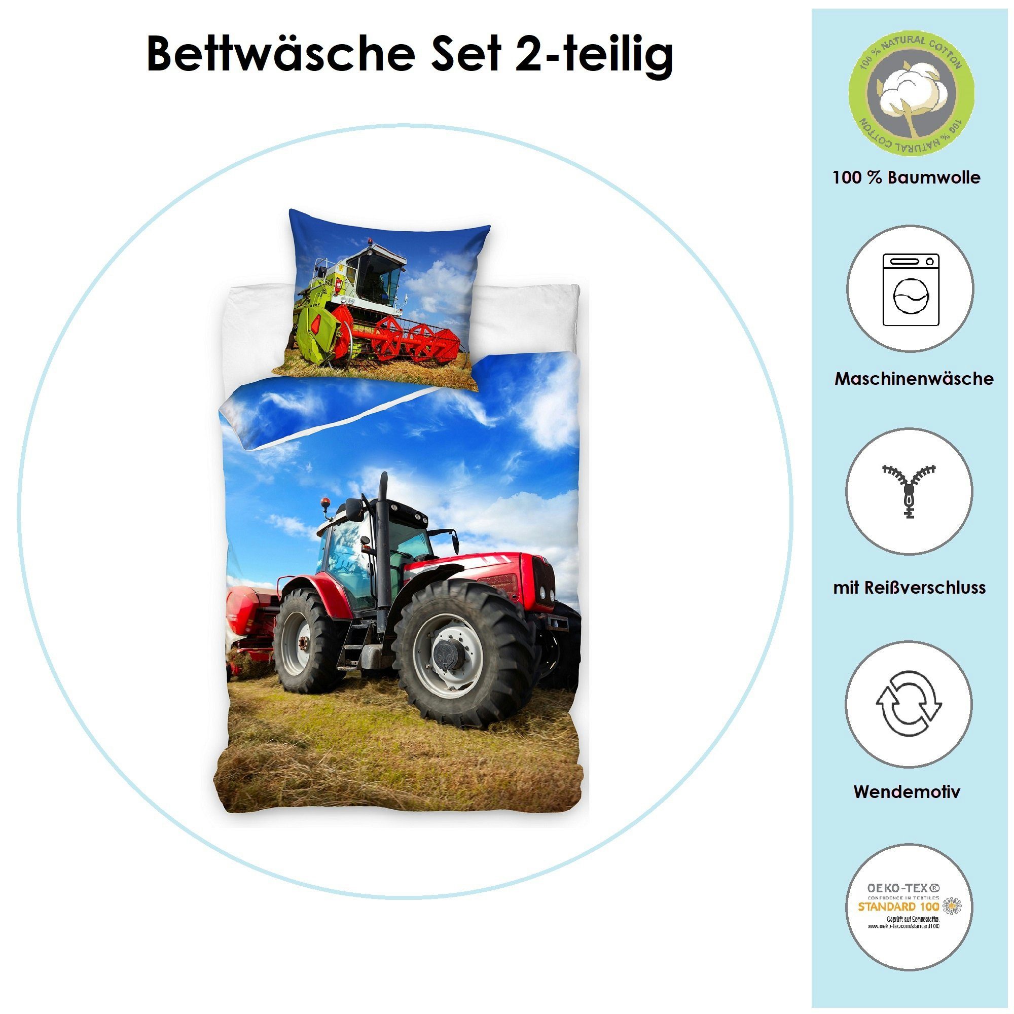 Familando Kinderbettwäsche Traktor Trekker, Set 135x200 80x80 cm, 100% Baum günstig online kaufen