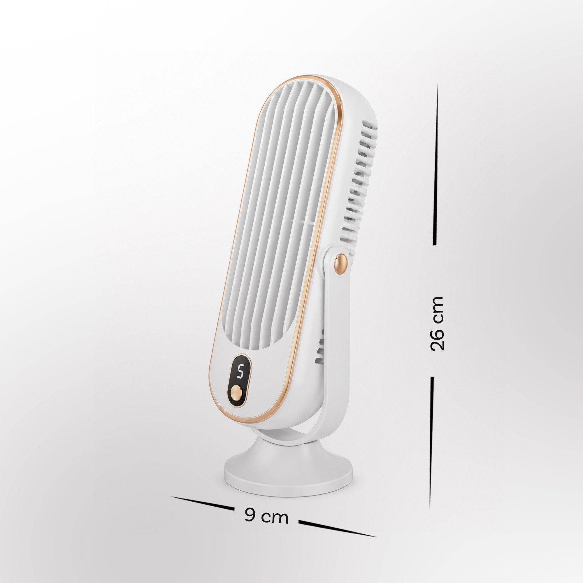 Bestlivings Tischventilator Akku 5 Stufen 360° neigbar, leise (22 dB), Dual-Rotor, LED Display, USB-C Kabel