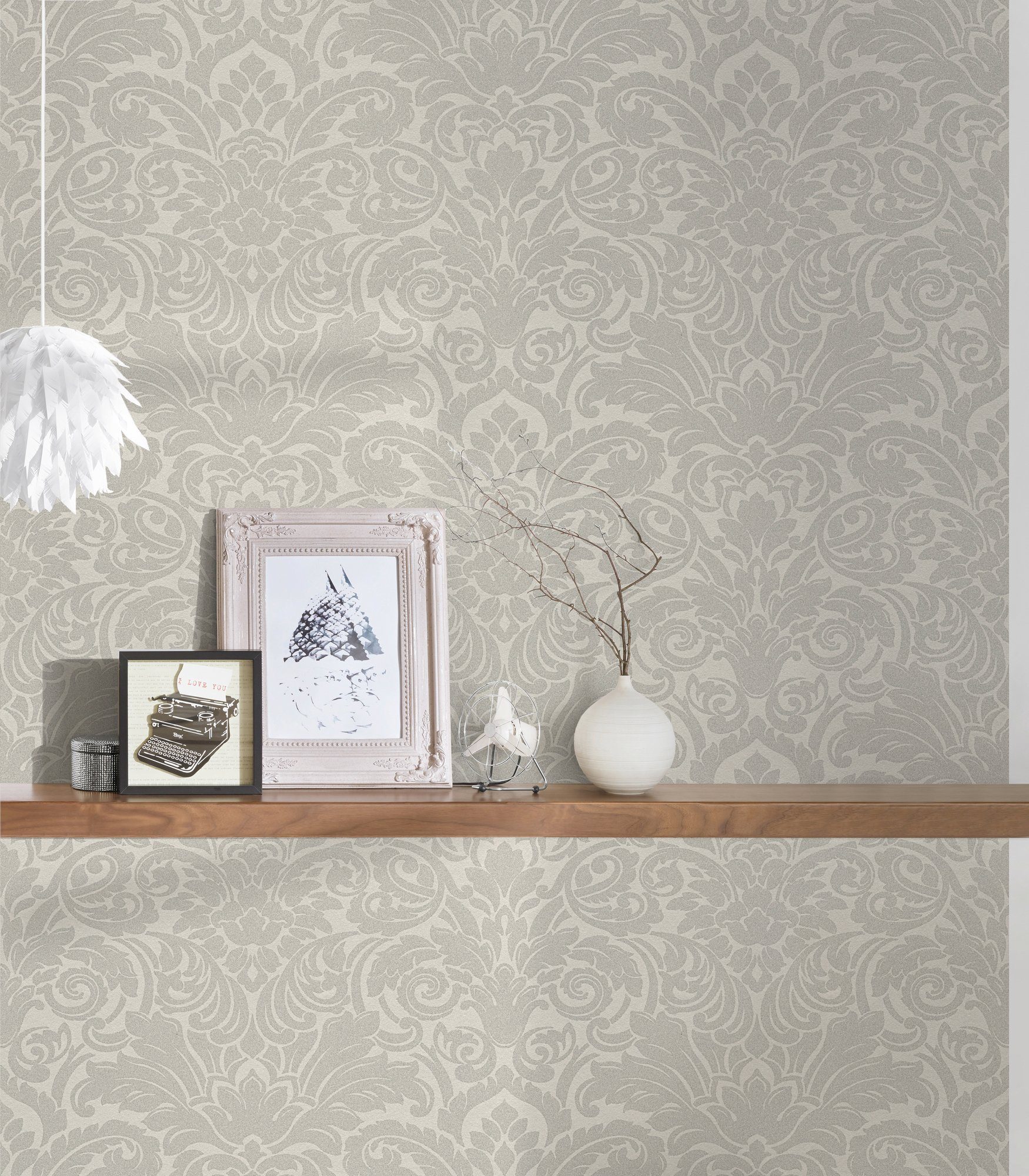 wallpaper, Barock, Barock Vliestapete A.S. Architects Luxury silberfarben/creme strukturiert, Tapete Création Paper Ornament