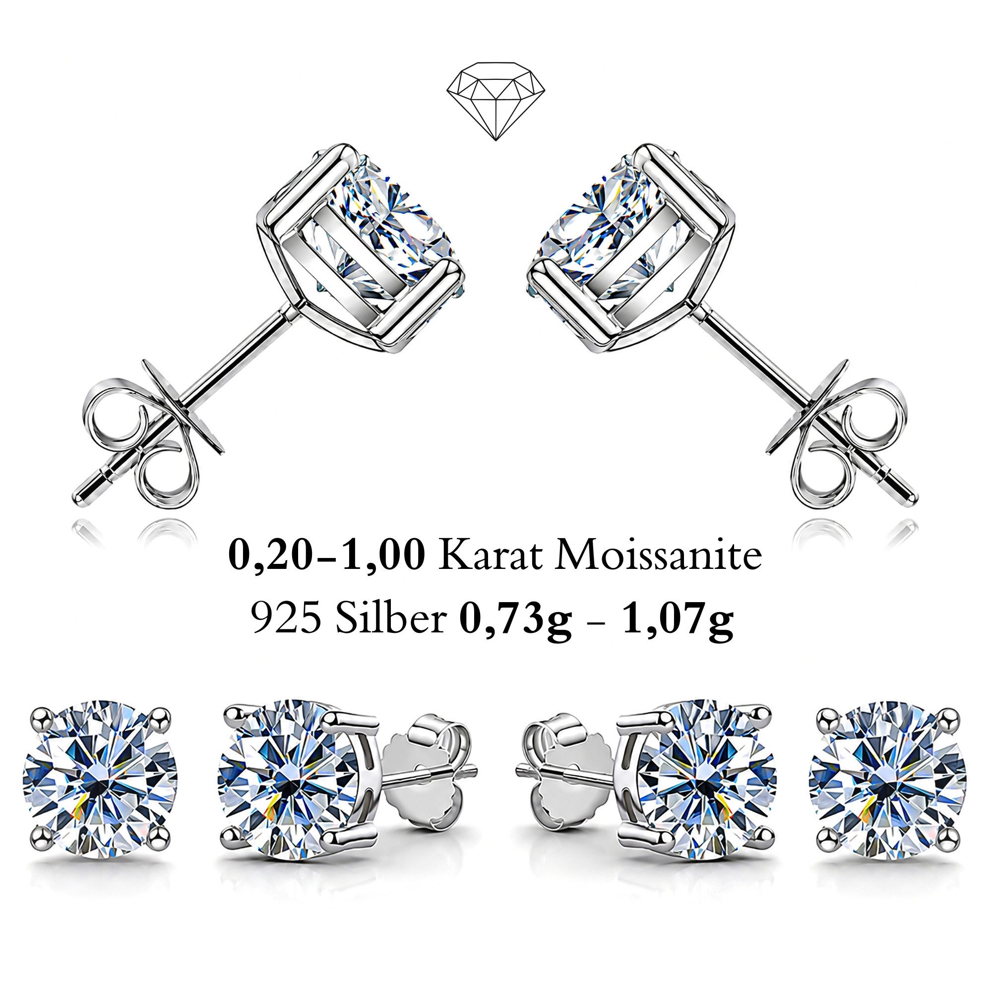 UNIQAL.de Ohrstecker-Set AVENA – Klassischer Diamant-Look mit luxuriöser Moissanit-Brillanz (legendäres Solitär-Design mit maximaler Lichtentfaltung, inkl. Luxus-Etui, Echtheitszertifikat & GRA Zertifizierung), hautverträgliche Materialien, langlebige Qualität und Komfort