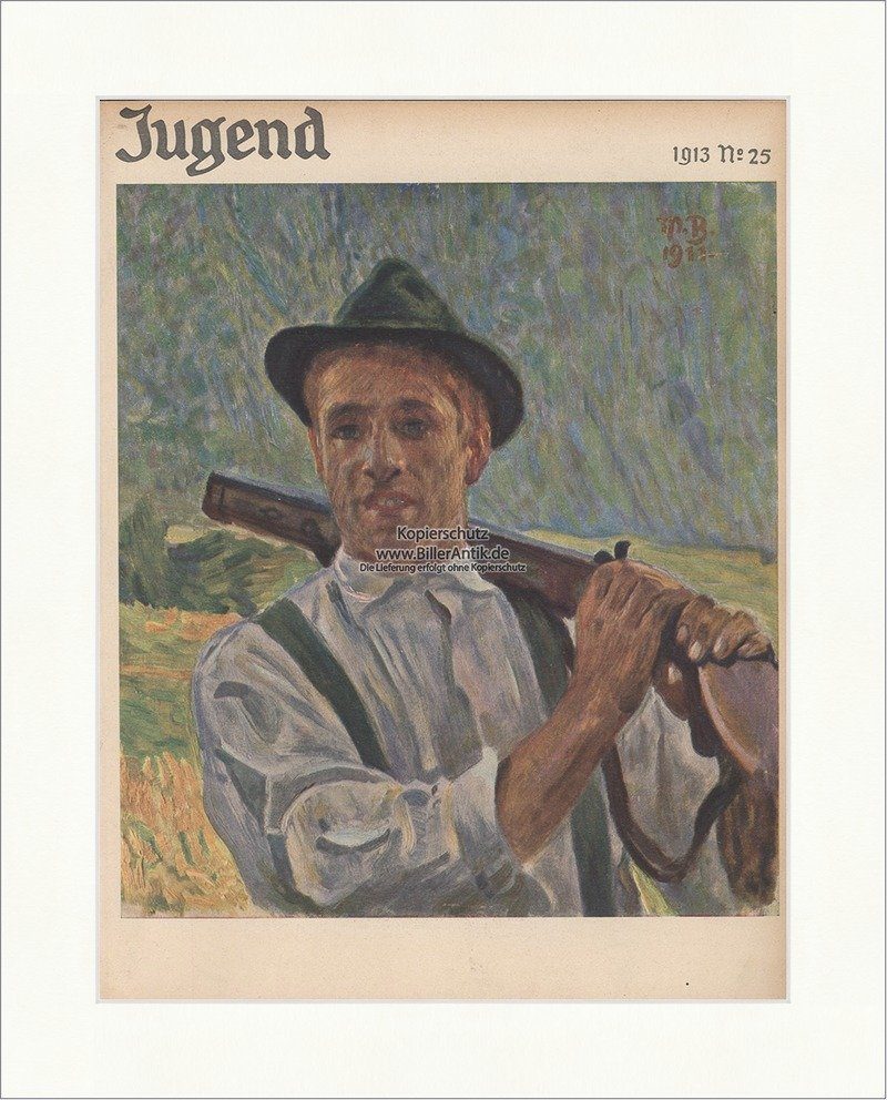Kunstdruck Titelseite der Nummer 25 von 1913 Max Bernuth Gewehr Tracht