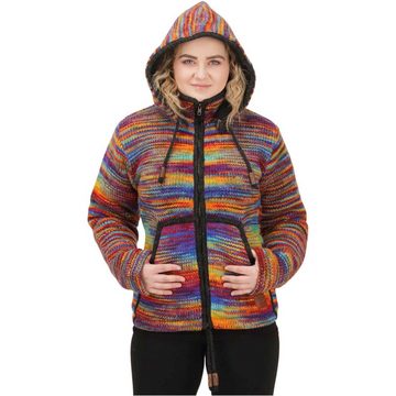 KUNST UND MAGIE Kapuzenstrickjacke Strickjacke Wolle Bunte Regenbogenjacke Fleecefutter abnehmbare Kapuze