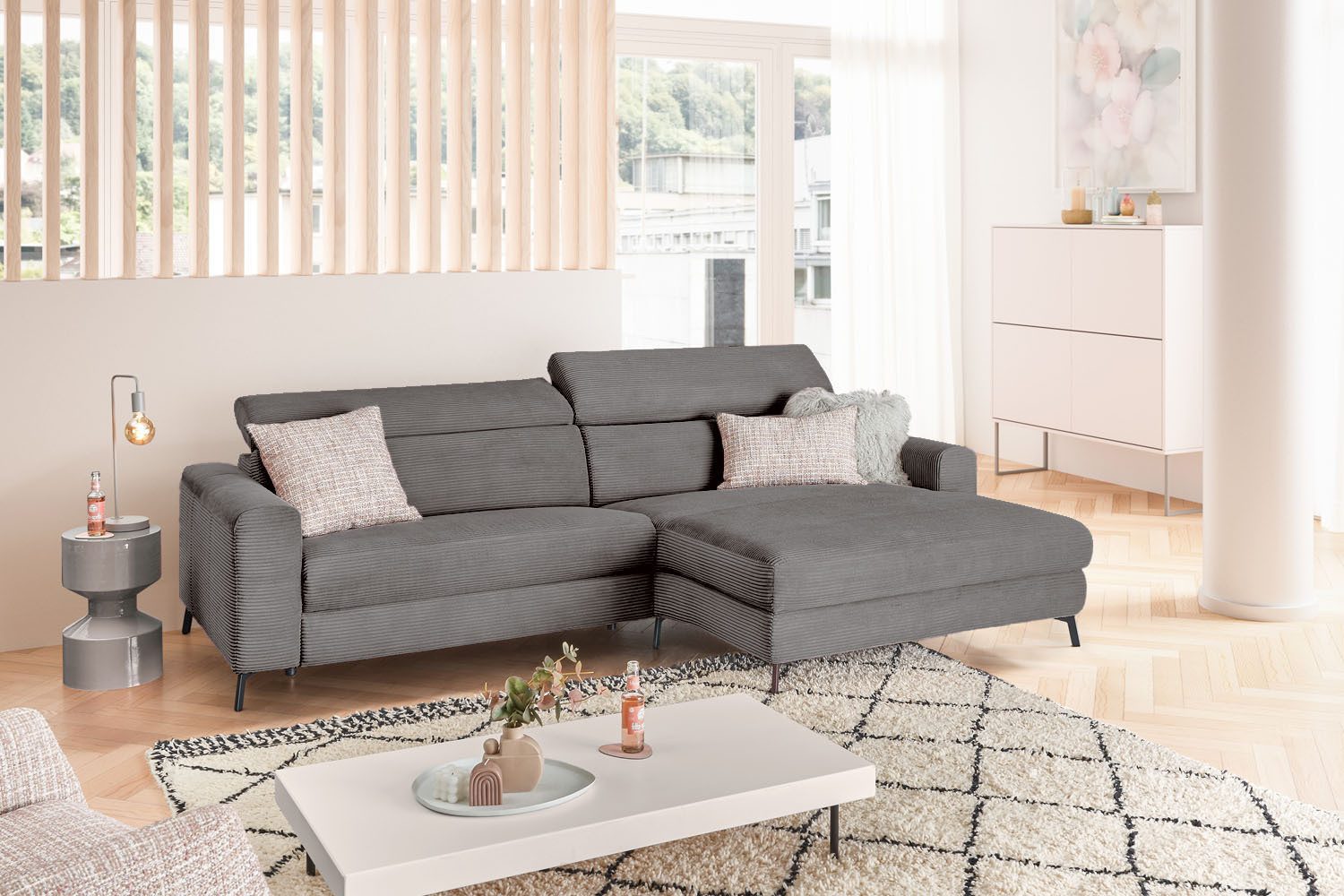 KAWOLA Ecksofa LAISKA, Couch Cord Relaxfunktion verschiedene Farben 282x177 cm