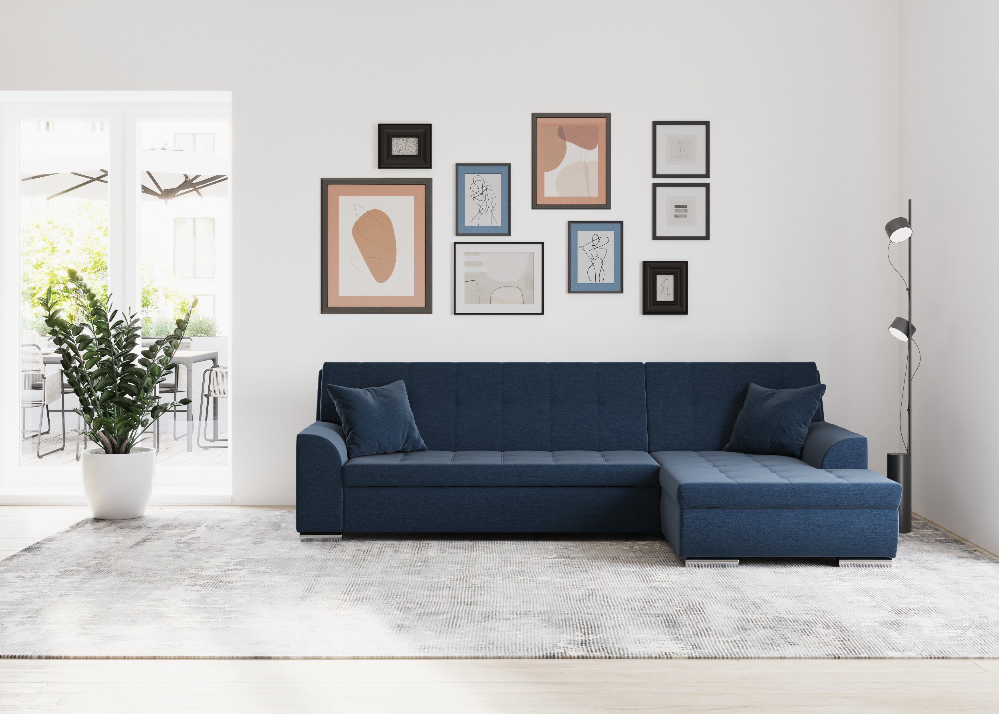 DOMO collection Ecksofa TREVISO viele Bezüge, auch in Cord, L-Form, 267x178 cm, wahlw. mit Bettfunktion, inkl. Zierkissen, Unser Dauertiefpreis