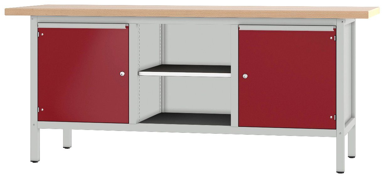 PADOR Werkbank 31 S 454, Höhe/Länge: 85,5x200 cm grau/rot | Werkbänke