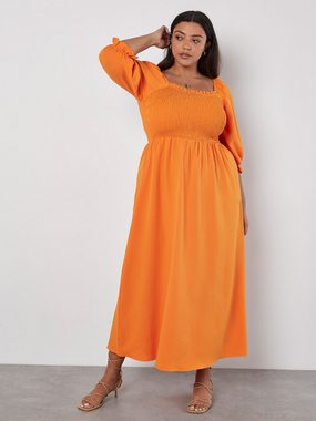 Apricot Sommerkleid in unifarben, gesmokt