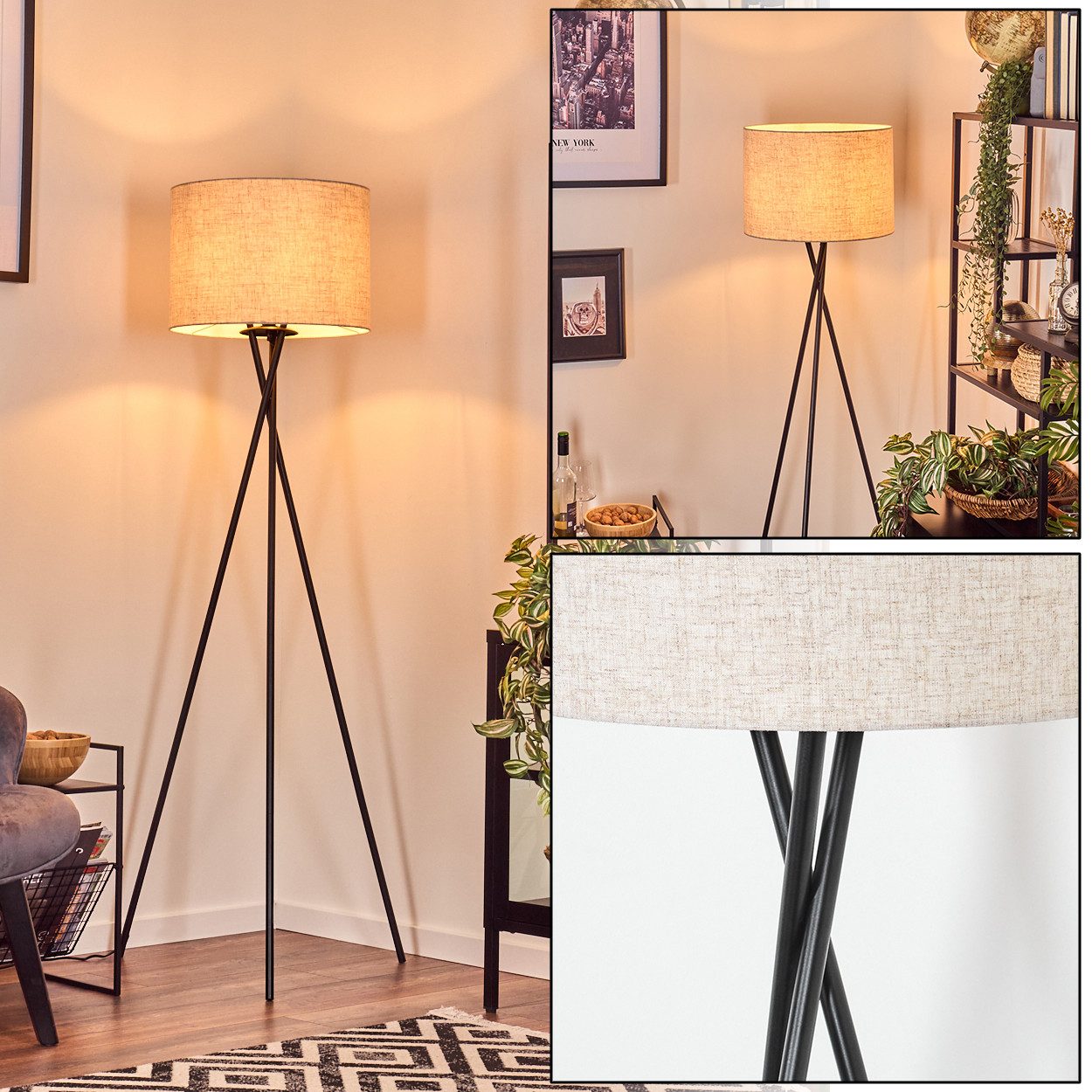 hofstein Stehlampe Stehlampe aus Metall/Stoff in Schwarz/Beige, ohne Leucht günstig online kaufen