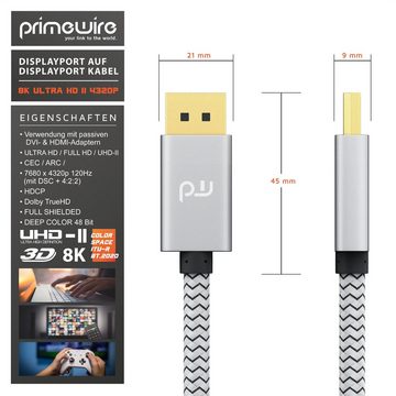 Primewire Audio- & Video-Kabel, DisplayPort, DP 1.4 (100 cm), 8K Premium DP 1.4 Kabel, 8K 7680x4320 @ 60Hz, 4k @ 120Hz mit DSC - 1m