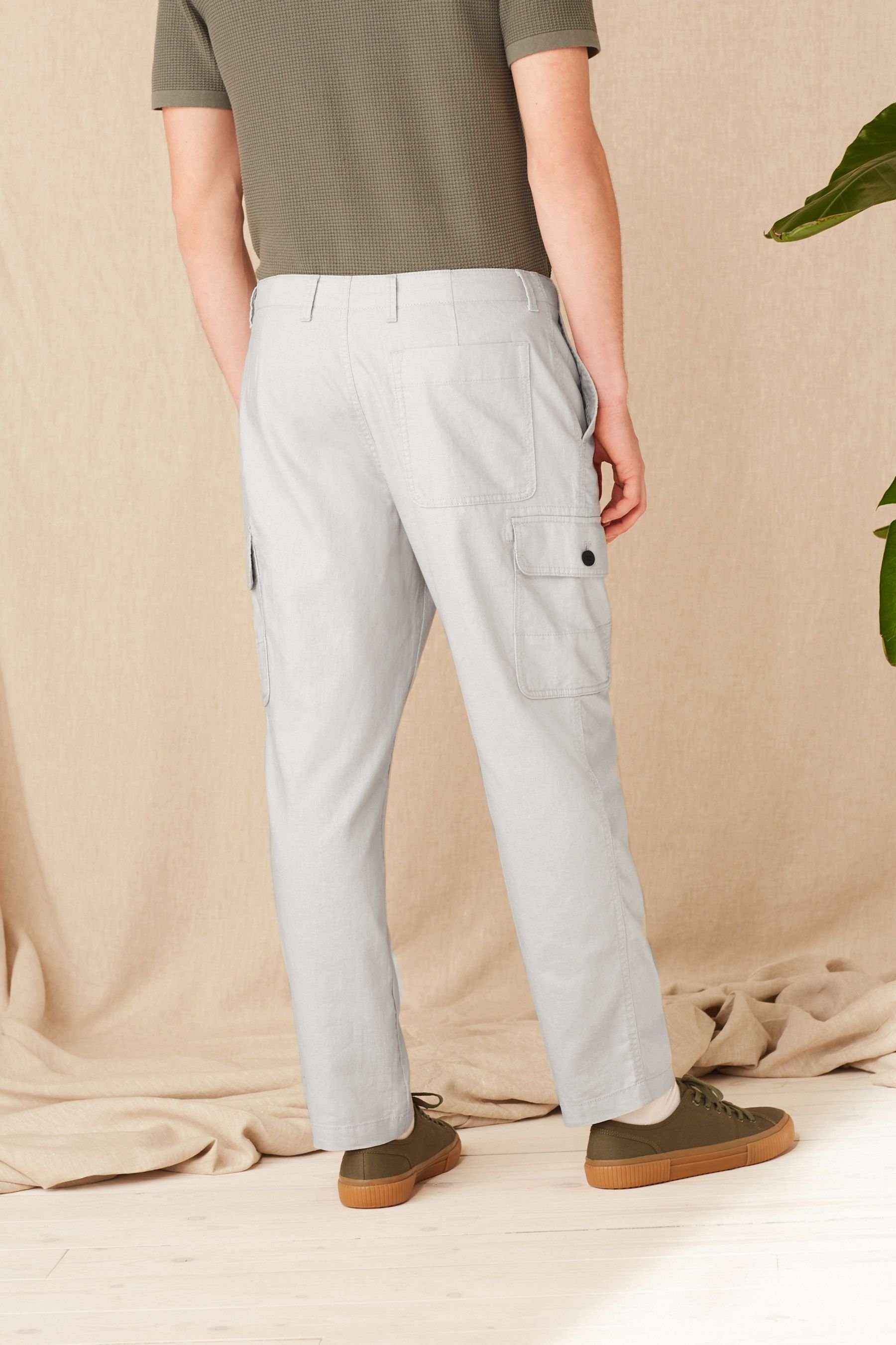 aus Next -Relaxed Leinenmischung Cargo-Hose Tapered Light Grey Cargohose (1-tlg)