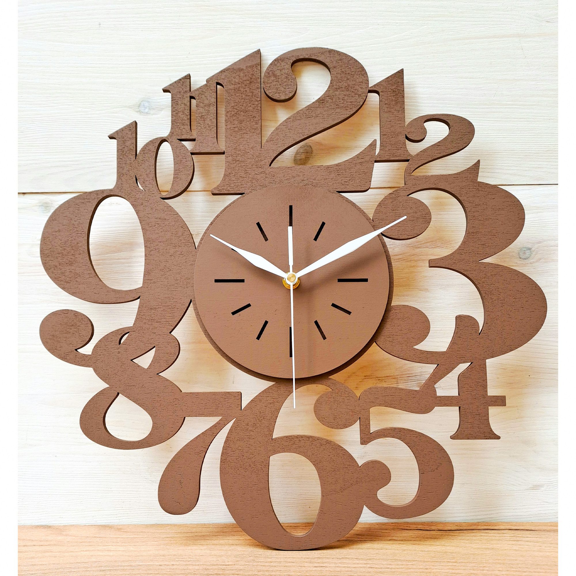 ORNAMENTI Wanduhr Handmade, grosse,modern, geometrisch, holz, minimalistisch, hingucker (ohne Ticken, Wanddeko, Holzdeko, 3 Größen 40, 50, 60 cm)