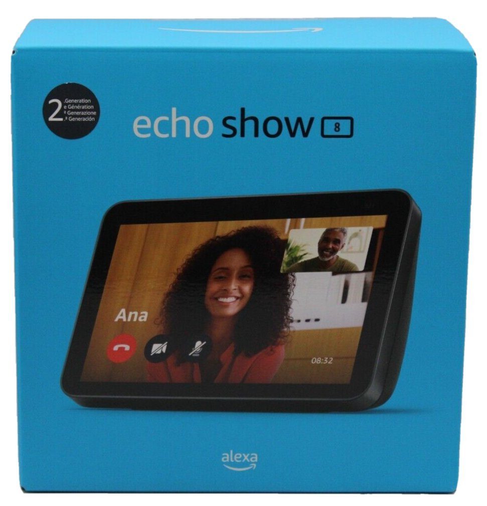 Amazon Echo Show 8 2. Generation 2021 Smart Speaker (WLAN (WiFi), Bluetooth, hochauflösender Klang, Sprachsteuerung, 13 MP Kamera, Kameraabdeckung)