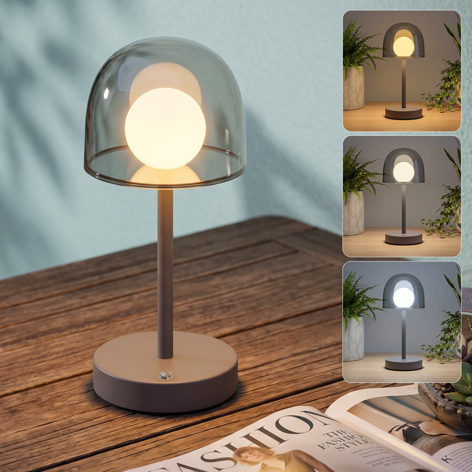 Nettlife LED Tischleuchte kabellos dimmbar Touch 3 Farbtemperaturen Akkubetrieb Nachttischlampe, für Schlafzimmer Wohnzimmer Arbeitszimmer Büros
