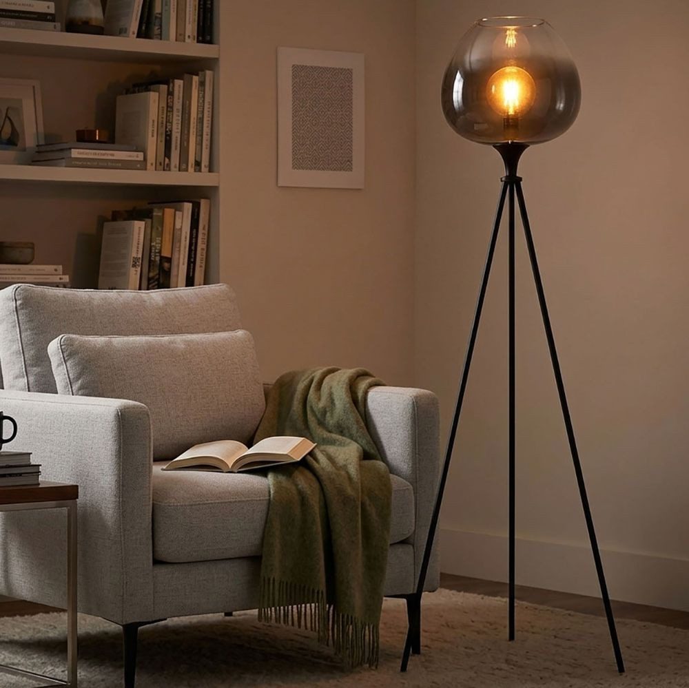 GLOBO LIGHTING Stehlampe, Leuchtmittel nicht inklusive, Stehleuchte Metall Glasschirm Glocke schwarz Standleuchte Höhe 145 cm