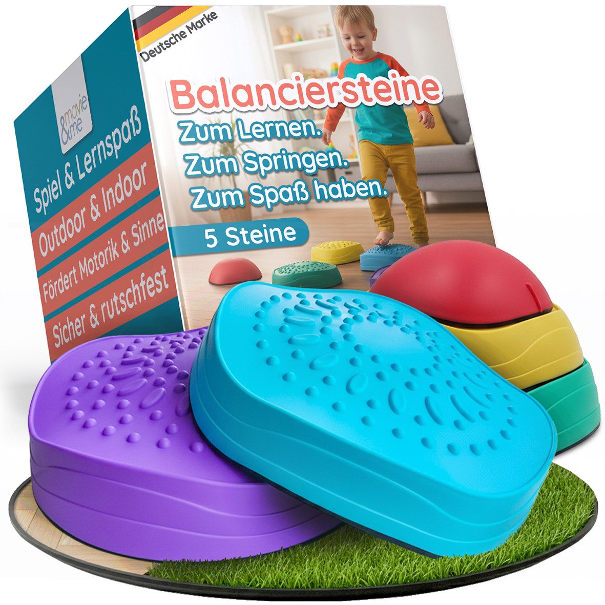 mavie & me Stapelspielzeug Balanciersteine für Kinder 5er Set Stapelsteine Indoor & Outdoor, (5-tlg), Fördert Selbstvertrauen, Fantasie und motorische Fähigkeiten