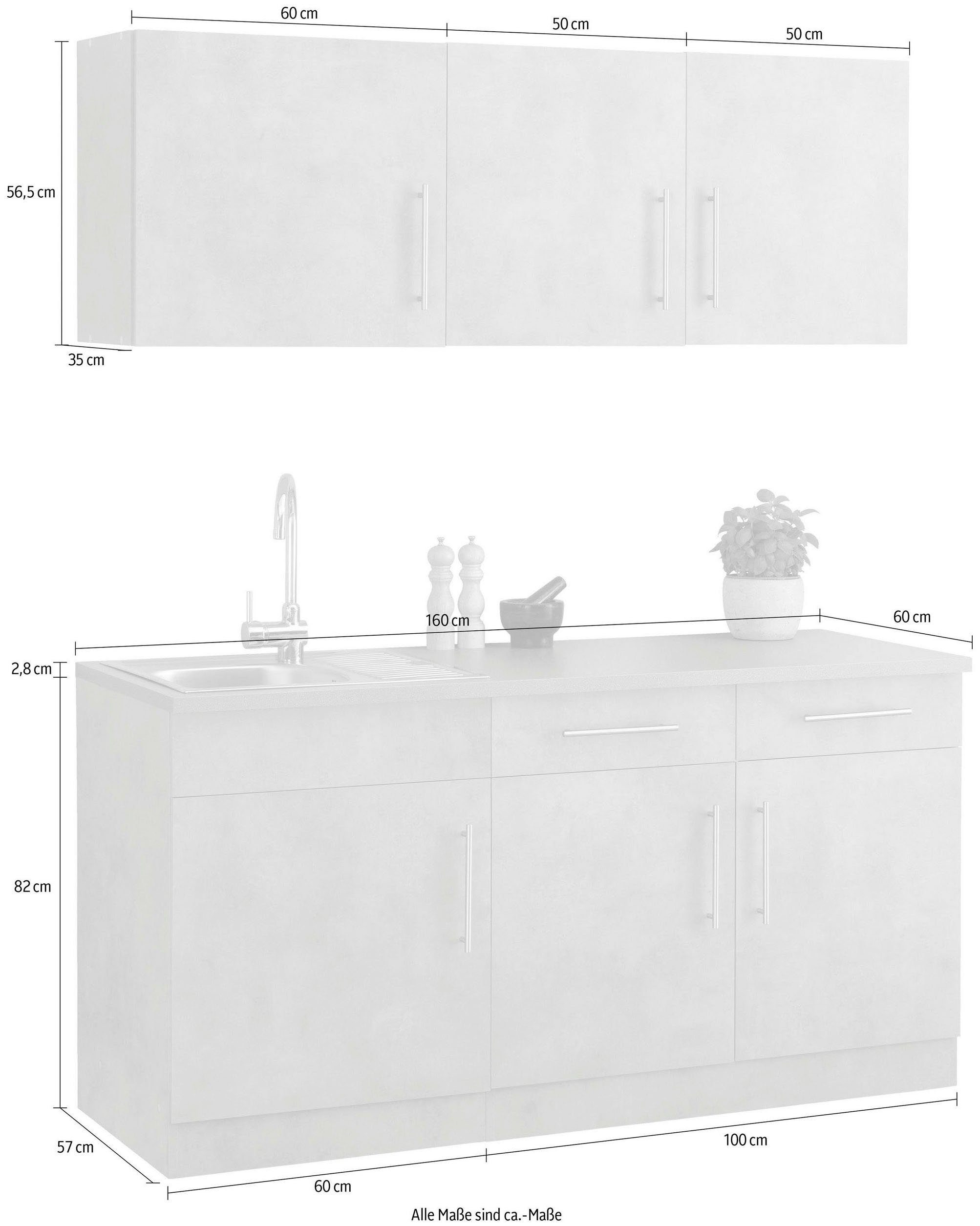 wiho Küchen Pantryküche Cali, ohne E-Geräte, Breite 160 cm