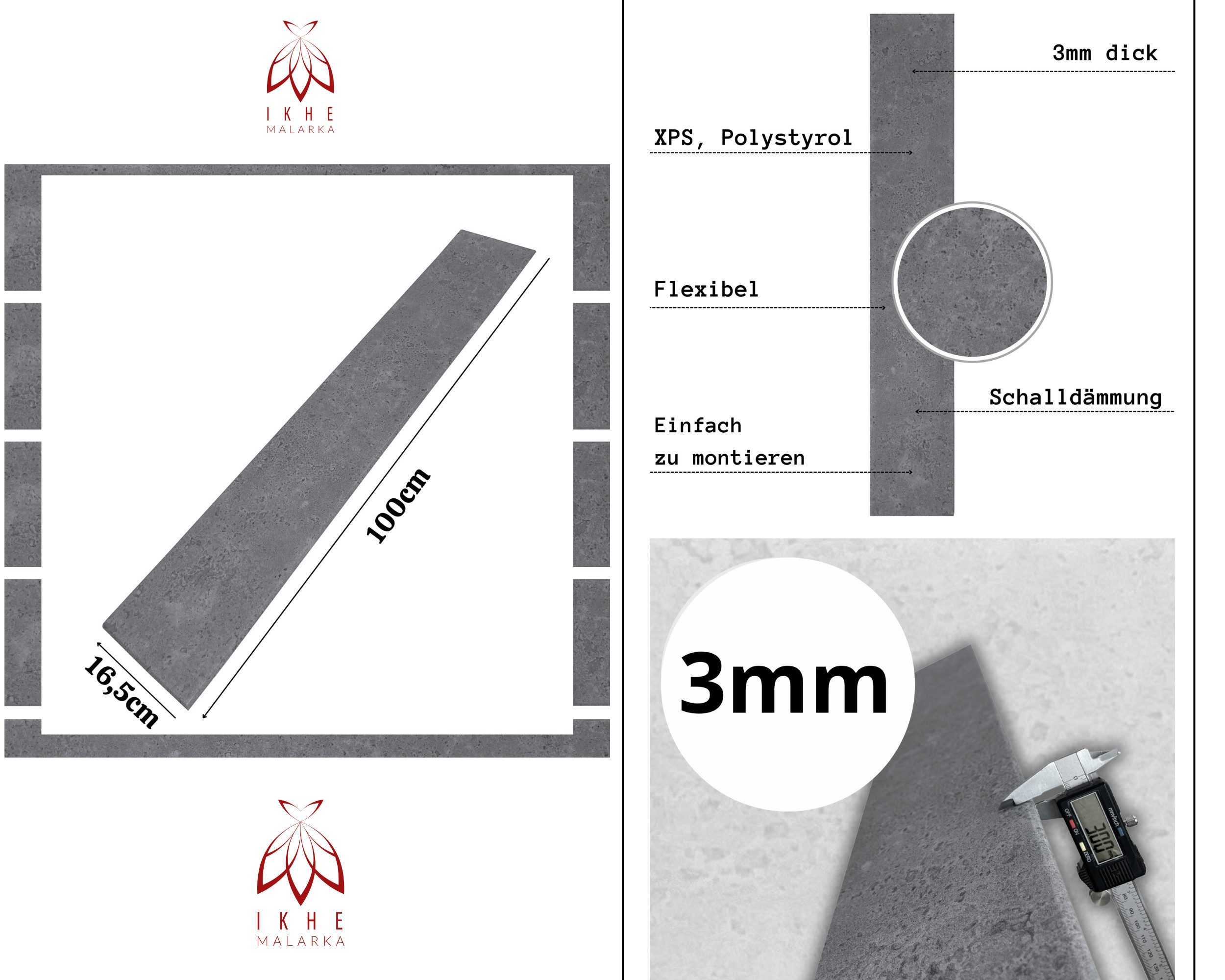 IKHEMalarka Wandpaneel Deckenpaneele Styropor Polystyrol XPS Decke Wand, BxL: 16,7x100 cm, 0,16 qm, (0.167m², 1-tlg., 1 Stück = 100x16,7cm x 3mm Materialstärke)