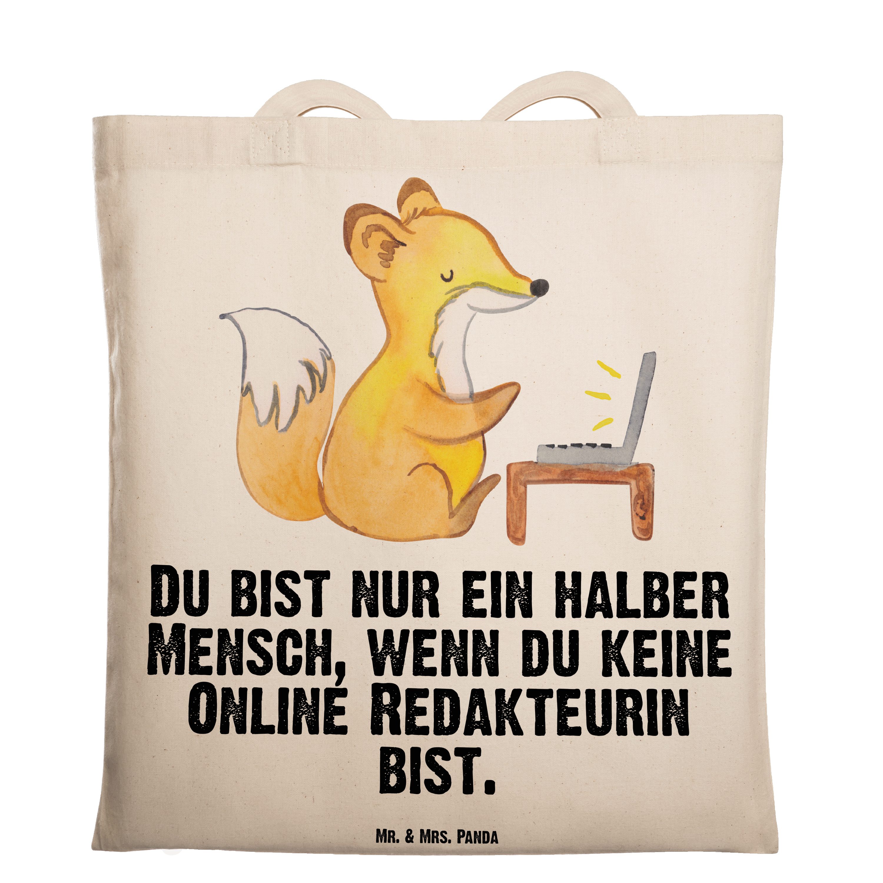 Mr. & Mrs. Panda Tragetasche Online Redakteurin mit Herz - Transparent - Geschenk, Rente, Beutelta (1-tlg)