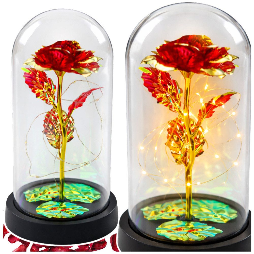 LEAN TOYS LED Dekoobjekt Ewigkeitsrose Glaskuppel Stimmungslicht, LED-Beleuchtung, LED, warmweiß, 20 warmweiße LEDs, Glaskuppel, ewige Rose, Geschenkbox