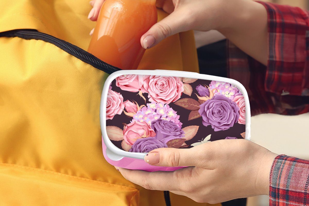 Rosa, - Schmetterlinge Blumen Kunststoff - - Lila (2-tlg), Kunststoff, für MuchoWow Lunchbox Brotbox Brotdose Mädchen, Kinder, Erwachsene, Snackbox,