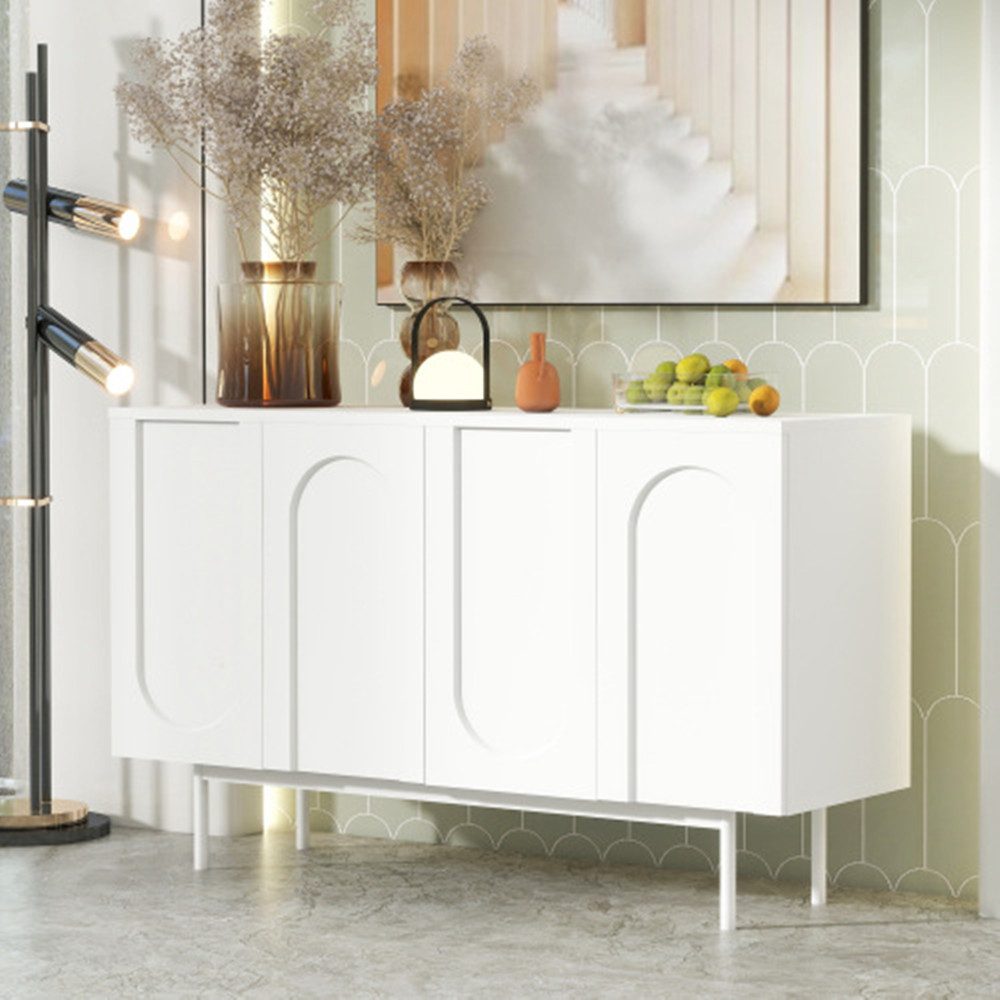 XDeer Sideboard Sideboard mit 4 Türen im Bogenmuster für Esszimmer und, Wohnzimmer,Kommode,Highboard(Weiß)