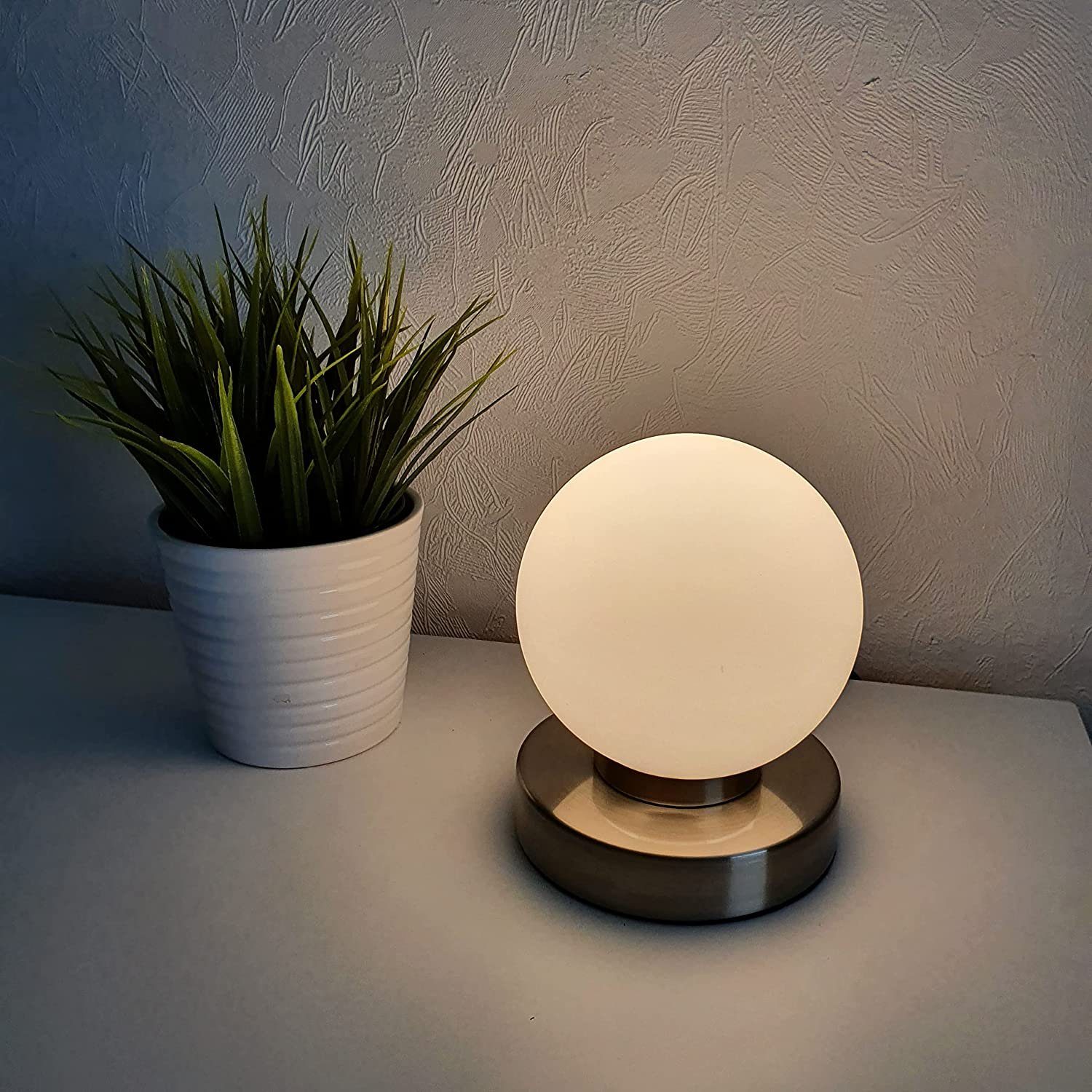Lichthandel Hoch LED Tischleuchte Touch Tischleuchte LED Nachttischlampe Kugellampe, LED wechselbar, warmweiß, inklusive LED