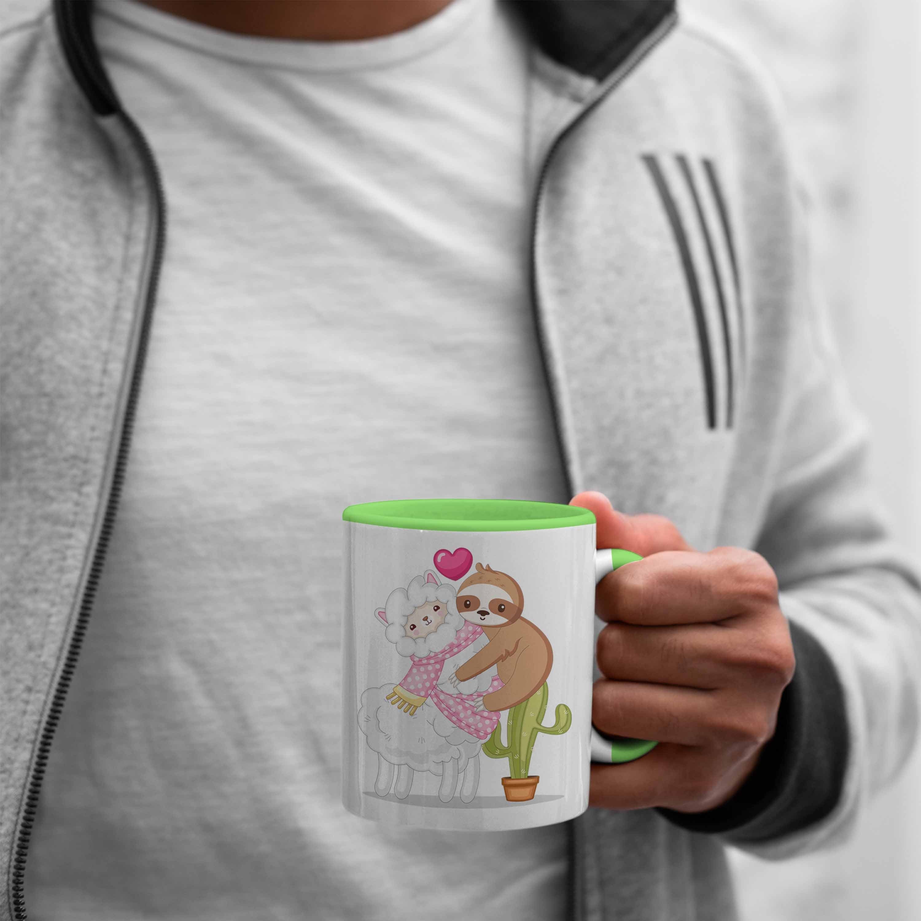 Geschenk Alpaka Tasse Grafik Trendation Tasse Grün Valentinstag Freundin Faultier Niedliche