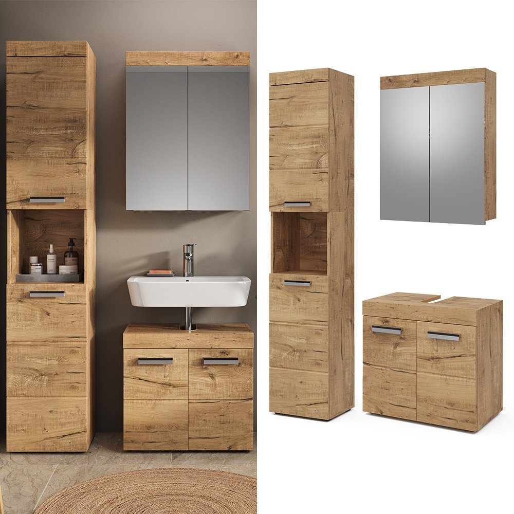 Vicco Badmöbel-Set Luna, Eiche, 3 Teile, günstig online kaufen