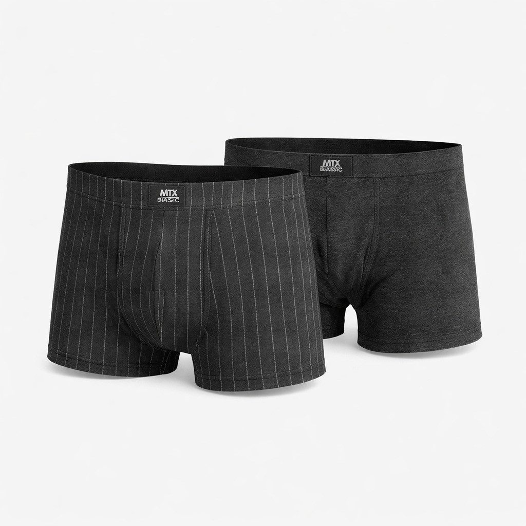 Toker Collection® Boxershorts Herren Pants 2er-Pack,Baumwolle/Elasthan, uni & gestreift (Packung, 2er Pack) Frontlabel mit Markenlogo