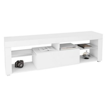 ML-DESIGN Lowboard TV Lowboard aus Holz mit Stauraum, 2 Klapptüren und 2 offenen Fächern, TV Lowboard 140x51x35 cm Weiß Fernsehschrank TV-Schrank Sideboard