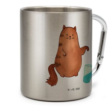 Mr. & Mrs. Panda Tasse Katze Wasserglas - Transparent - Geschenk, Miau, witzig, Haustier, Ka, Edelstahl, Karabinerhaken