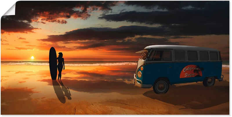 Artland Wandbild Surfen in Kalifornien mit Bulli T1, Küste (1 St), als Alubild, Outdoorbild, Leinwandbild, Poster, Wandaufkleber