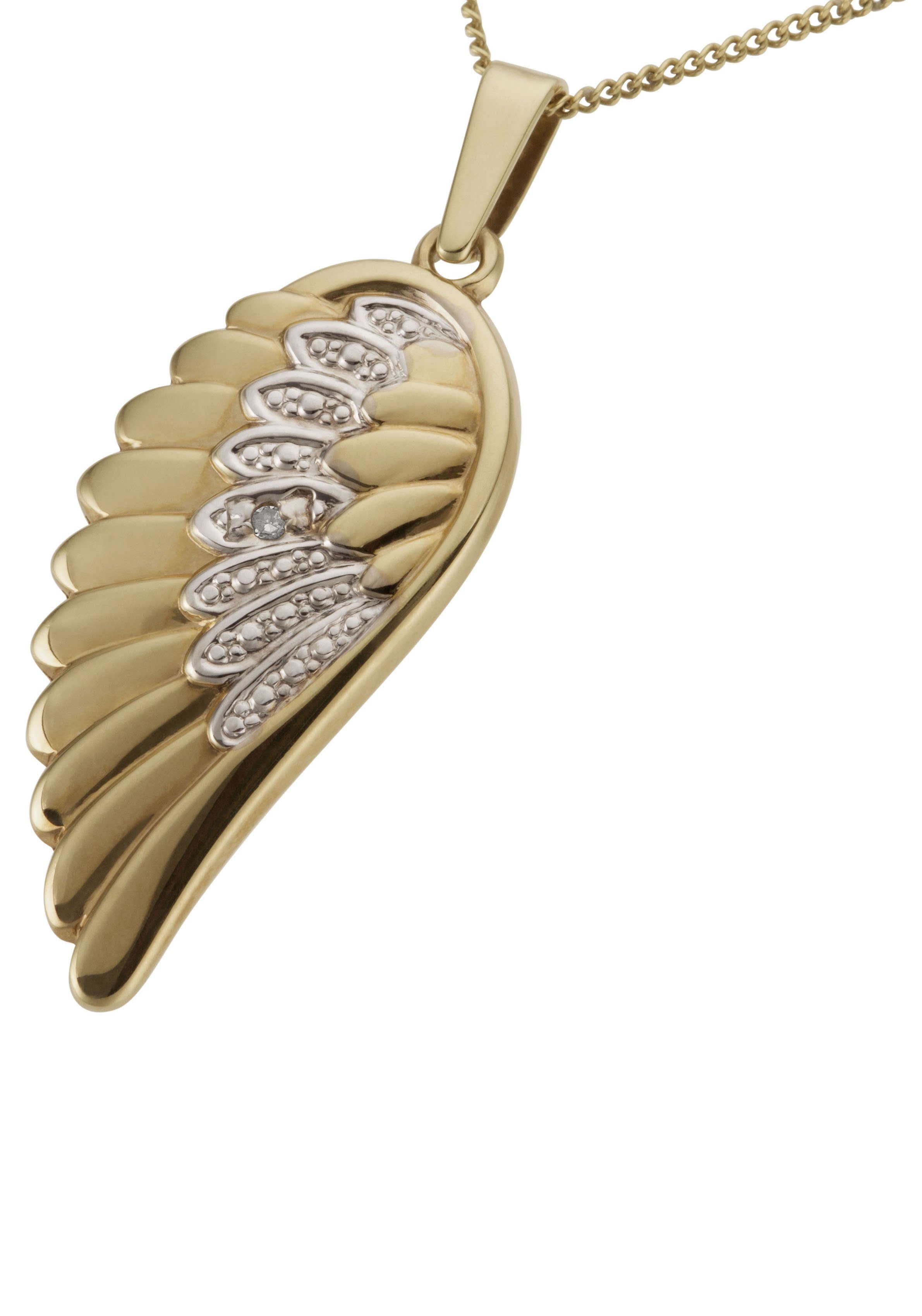 Firetti Kettenanhänger Schmuck Geschenk Gold 333 Halsschmuck Anhänger für Halskette Flügel, Made in Germany - mit Diamant