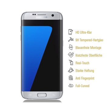 Protectorking Schutzfolie 1x 9H Hartglas für Samsung Galaxy S7 FULL CURVED Displayschutz Panzerf, (1-Stück), Displayschutzglas, Schutzglas Echtglas Tempered 9H Härte HD-KLAR