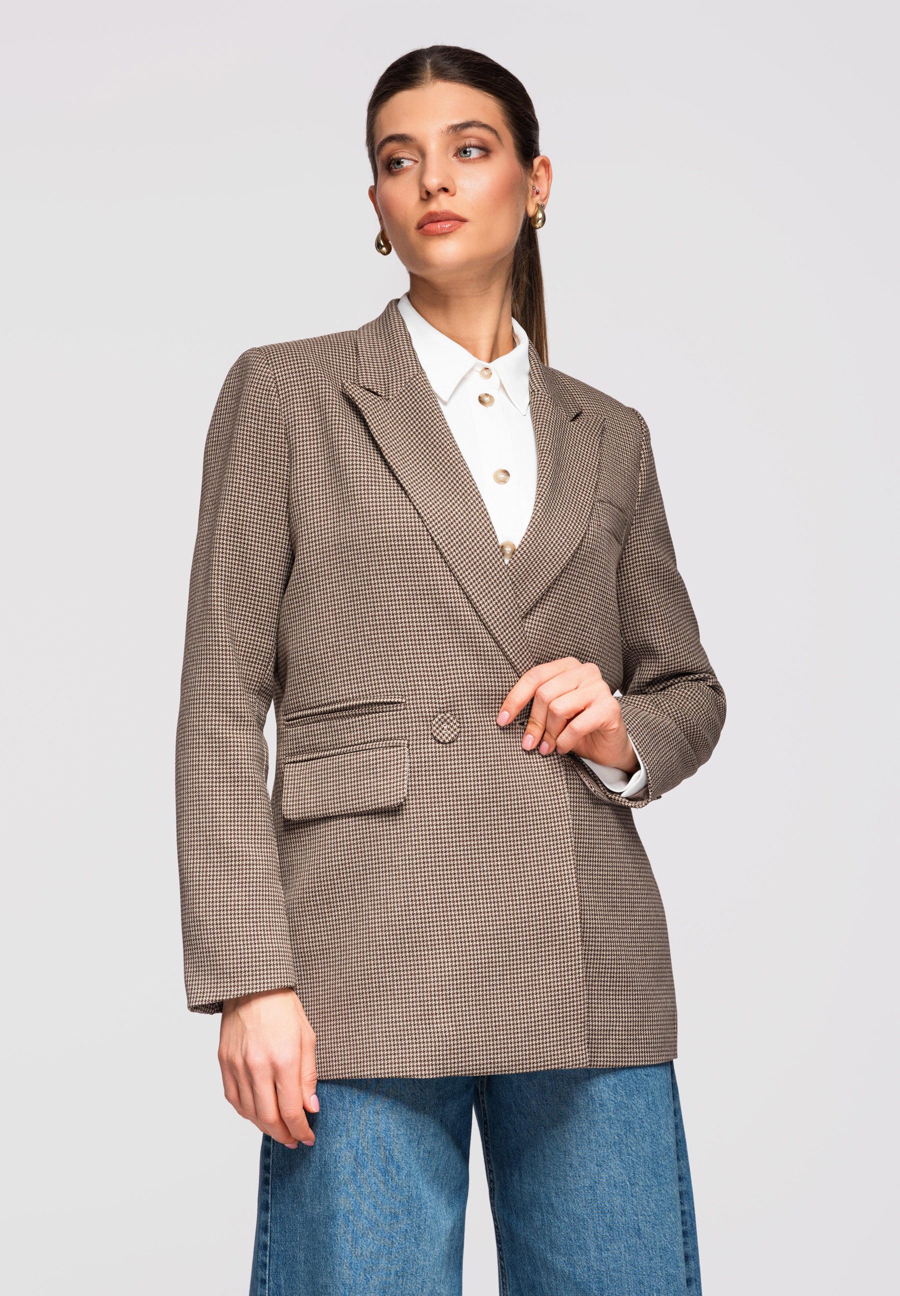 OMBRE Longblazer Langer Damenblazer – Moderne Power-Dressing-Ästhetik