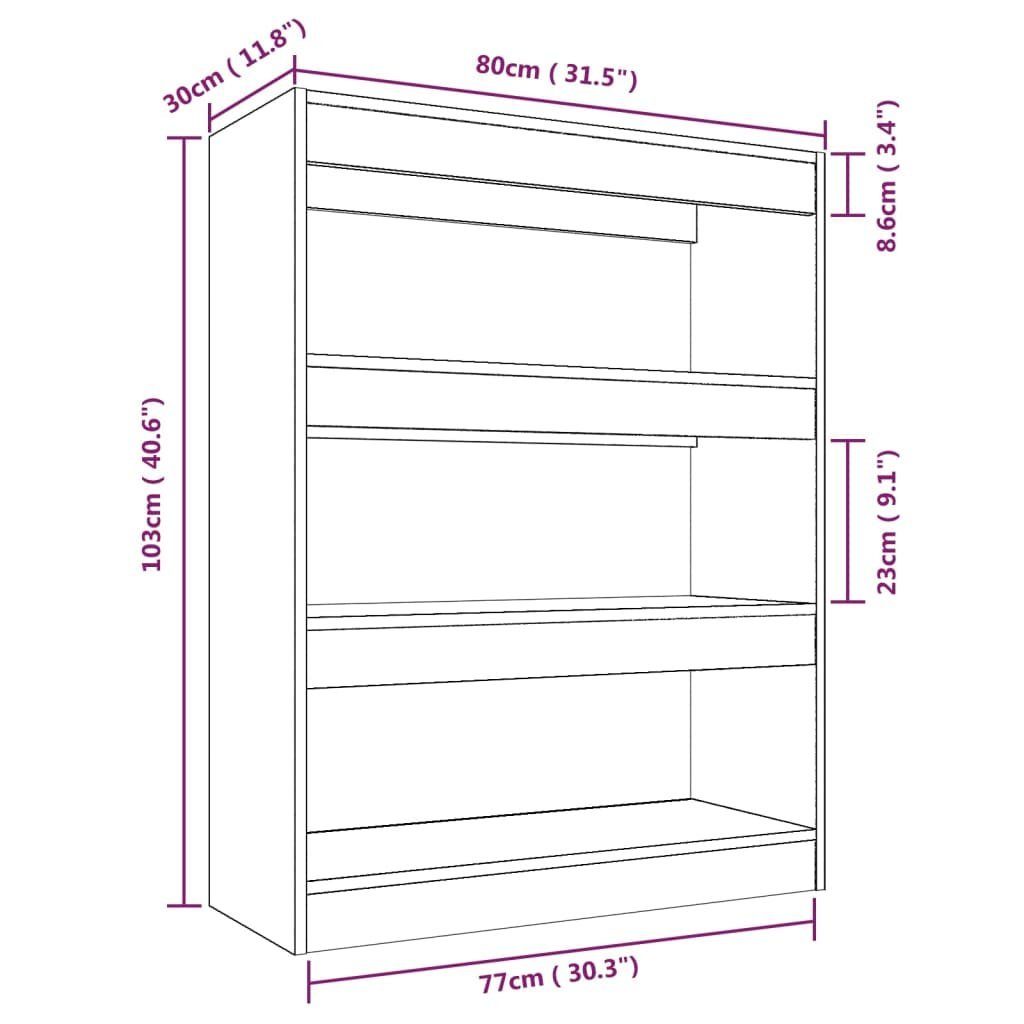 furnicato Bücherregal cm Holzwerkstoff Eiche 80x30x103 Braun Bücherregal/Raumteiler